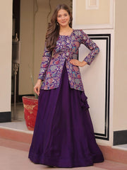 Awesome Purple Silk Weaving Party Wear Lehenga With Jacket