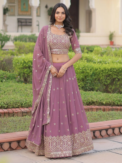 Beautiful Pink Zari Embroidered Georgette Festive Wear Lehenga Choli