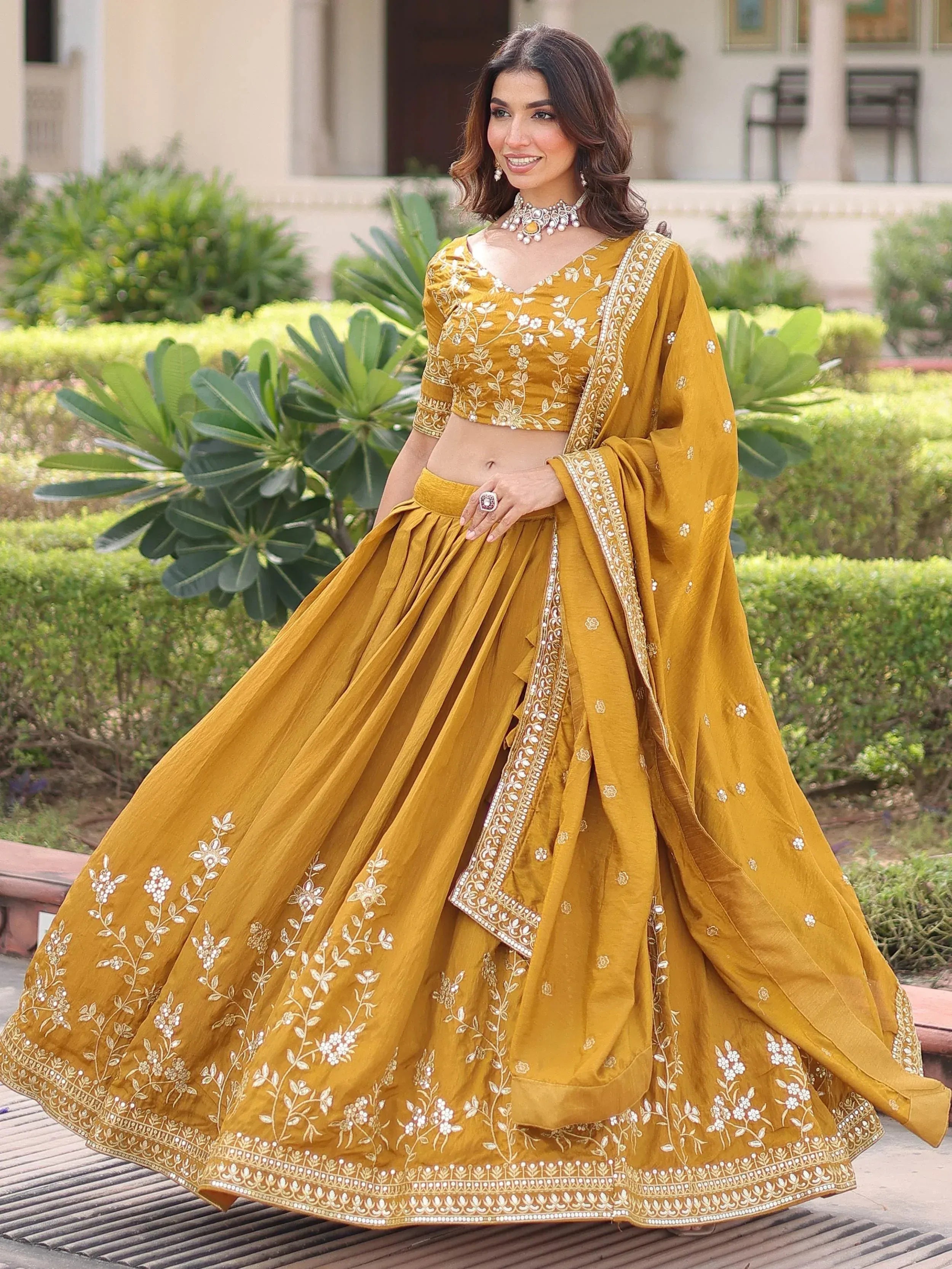 Captivating Yellow Embroidered Silk Haldi Wear Lehenga Choli