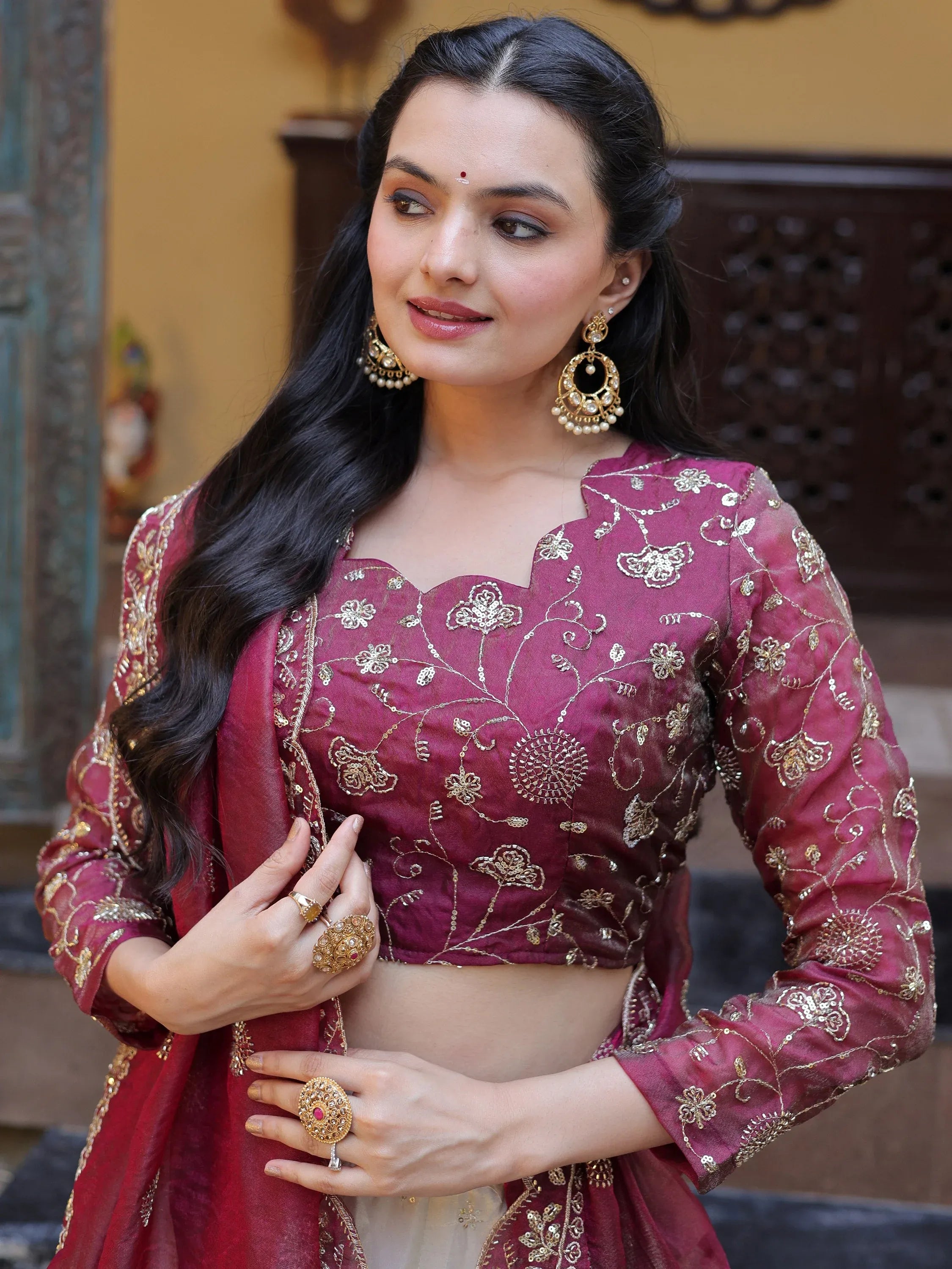 Sparkling Magenta Zari Work Silk Engagement Wear Lehenga Choli