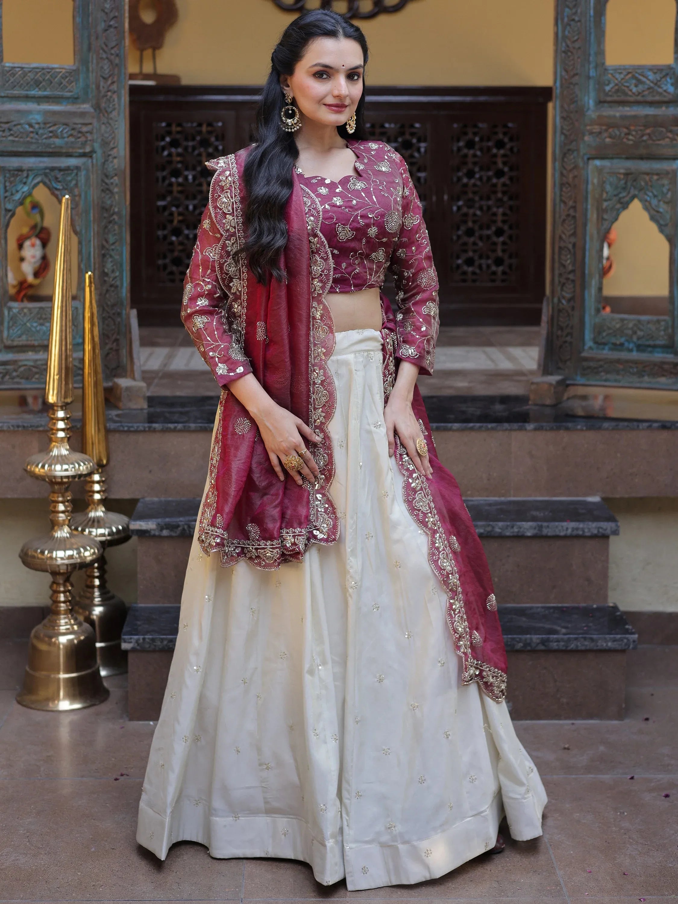 Sparkling Magenta Zari Work Silk Engagement Wear Lehenga Choli