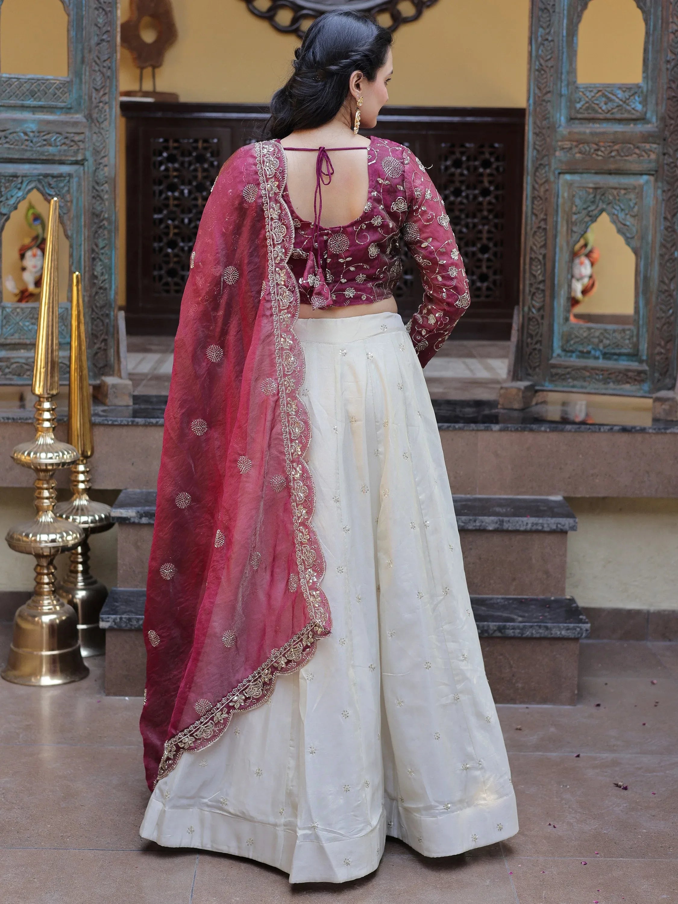 Sparkling Magenta Zari Work Silk Engagement Wear Lehenga Choli