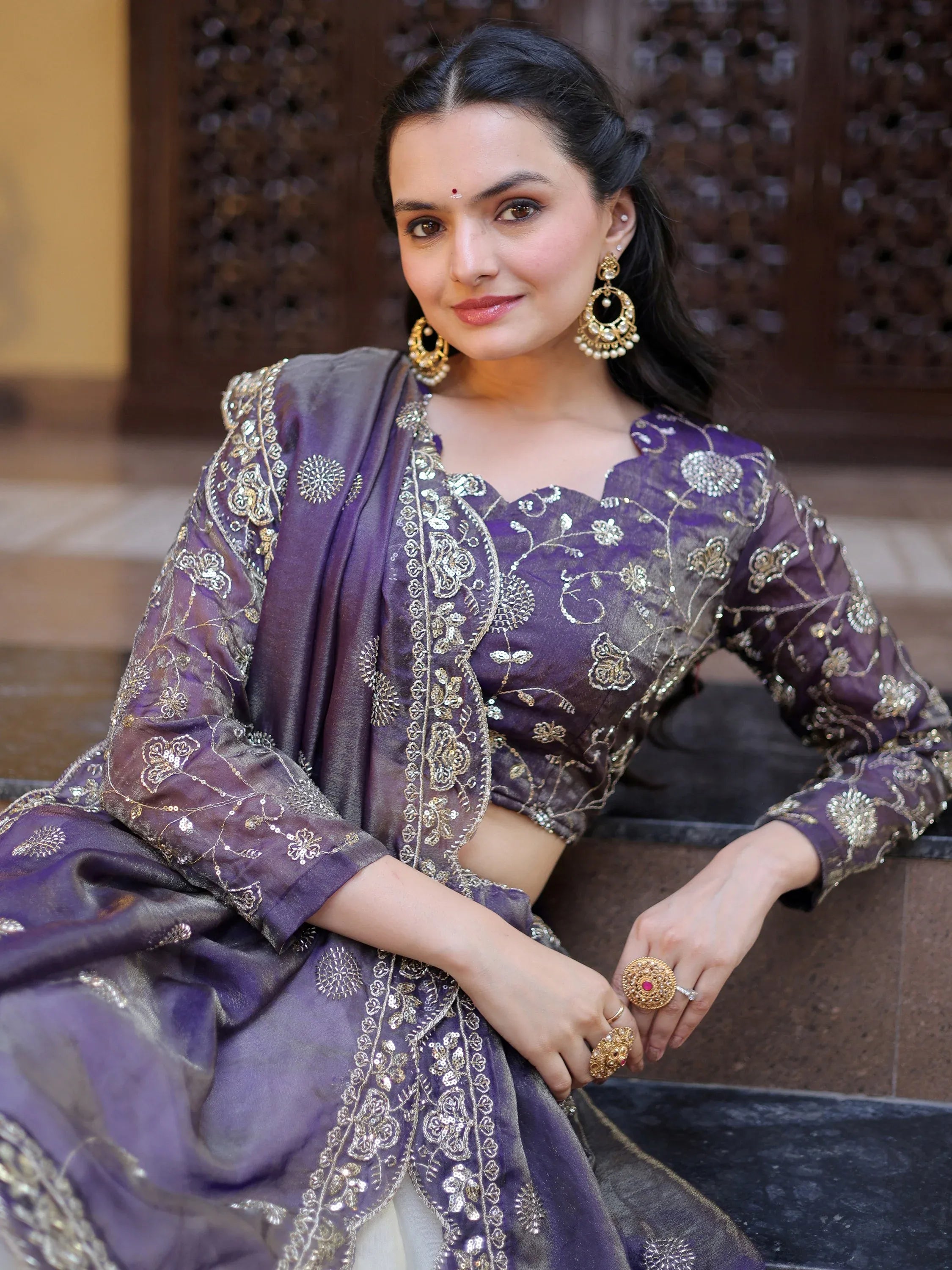 Gorgeous Purple Sequins Silk Sangeet Wear Lehenga Choli With Dupatta
