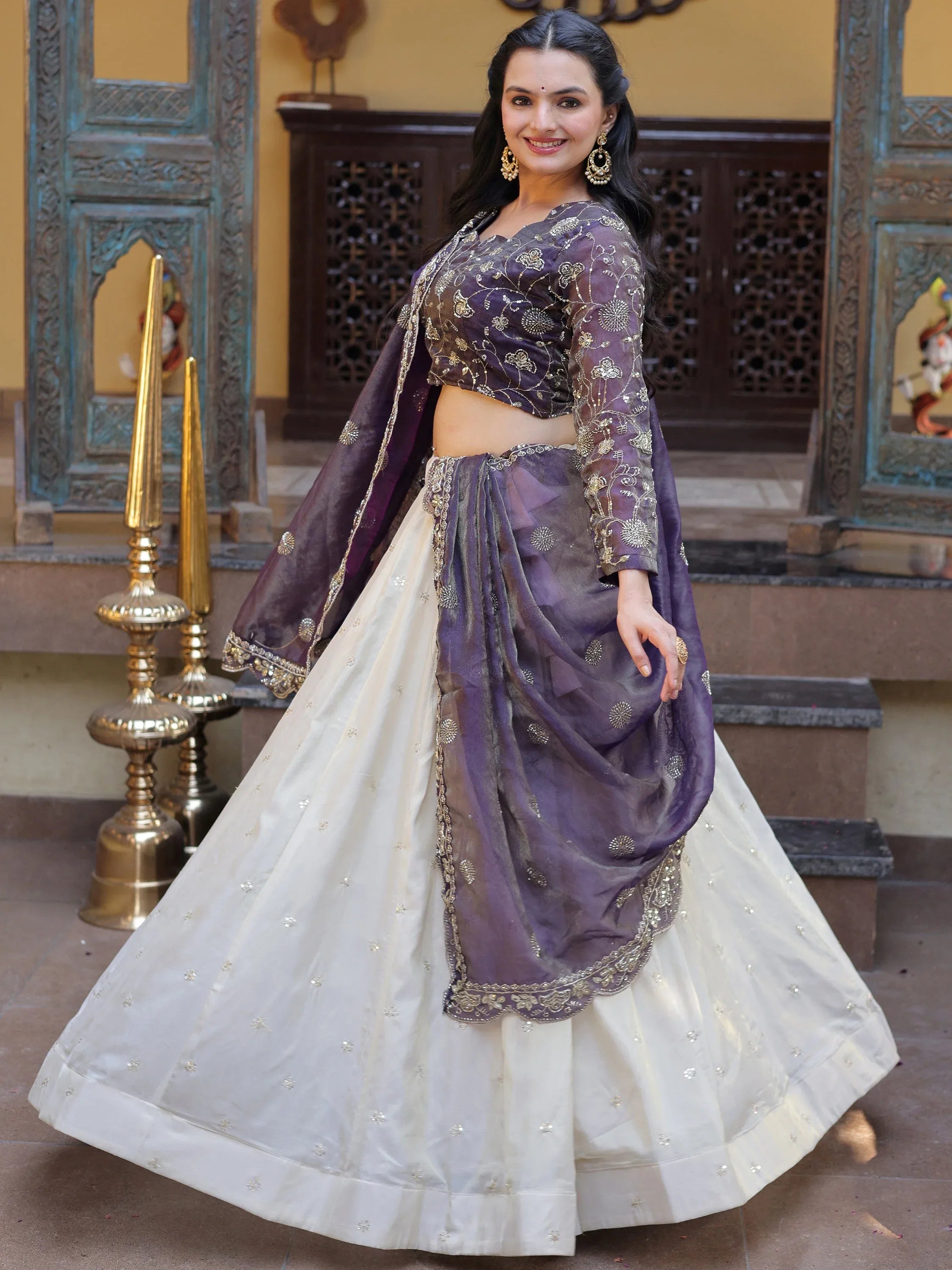 Gorgeous Purple Sequins Silk Sangeet Wear Lehenga Choli With Dupatta