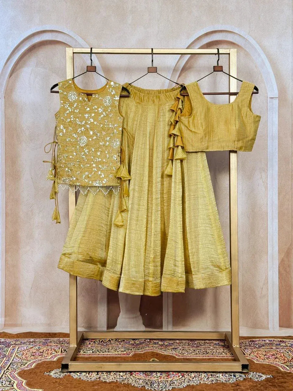 Ravishing Yellow Zari Work Crushed Event Wear Lehenga Choli With Koti