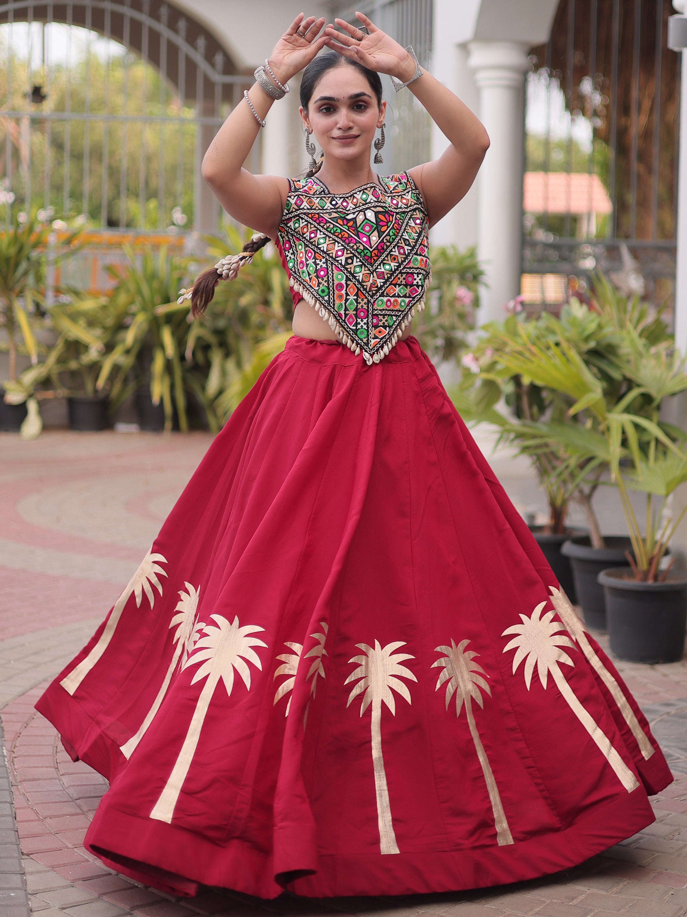 Exclusive Maroon Silk Navratri Wear Lehenga With Gamthi Work Choli