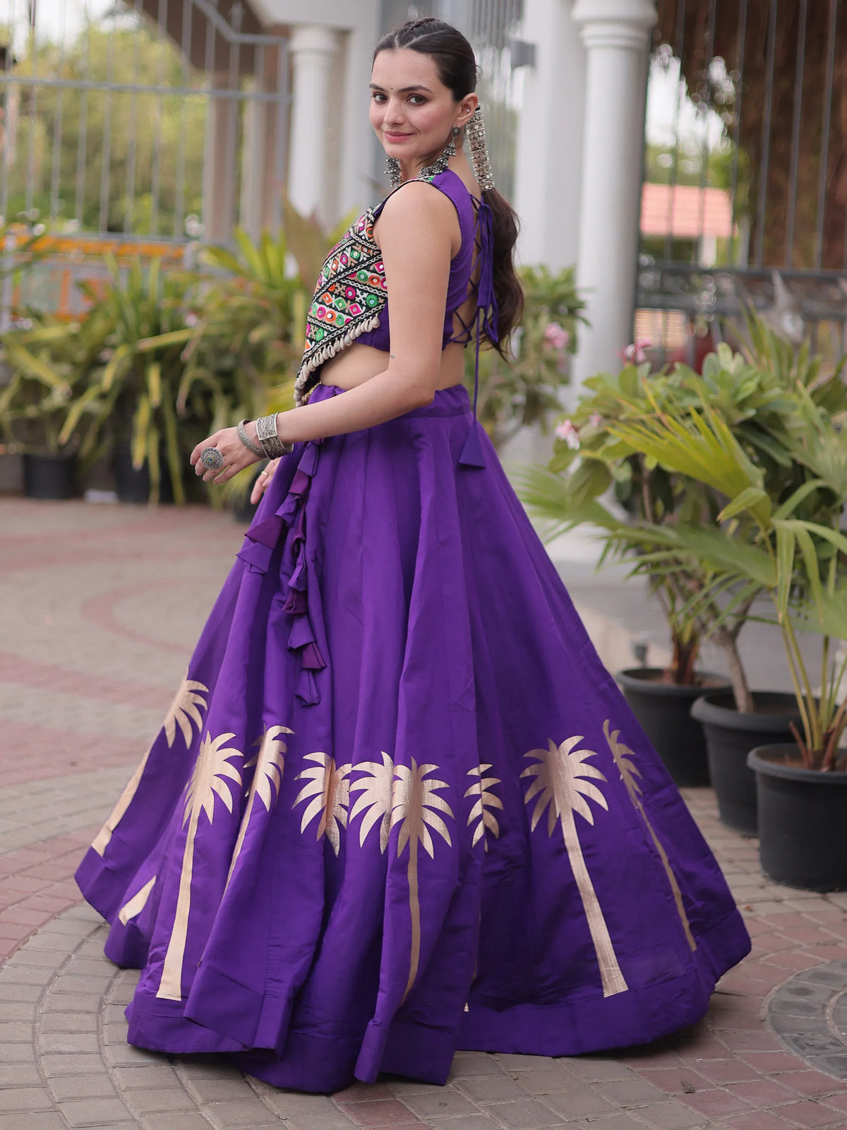 Astonishing Purple Gota Work Silk Navratri Special Lehenga Choli