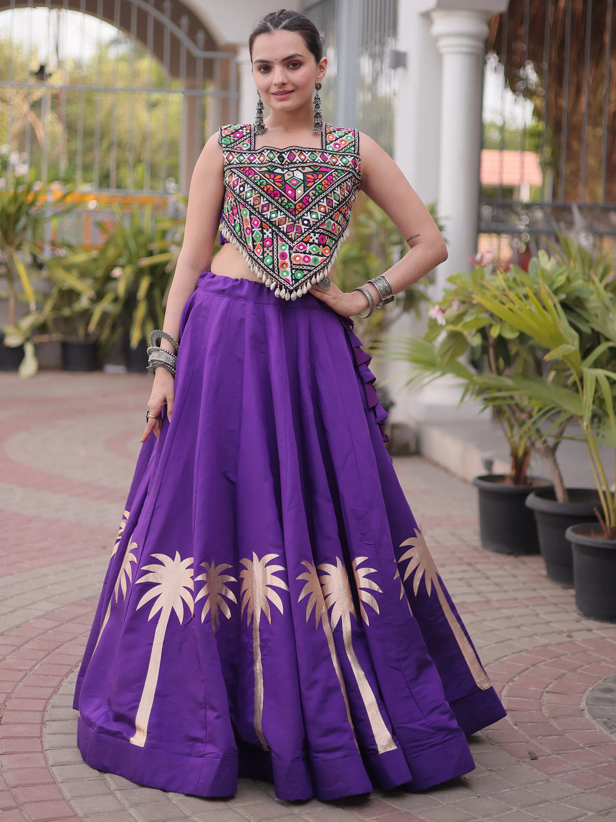 Astonishing Purple Gota Work Silk Navratri Special Lehenga Choli