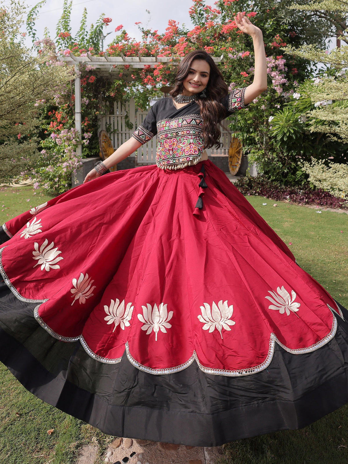 Stupendous Maroon Silk Navratri Special Lehenga With Kutchi Work Choli