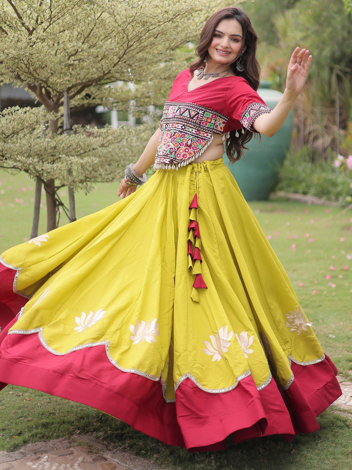Spectacular Yellow Silk Navratri Wear Lehenga With Embroidered Blouse