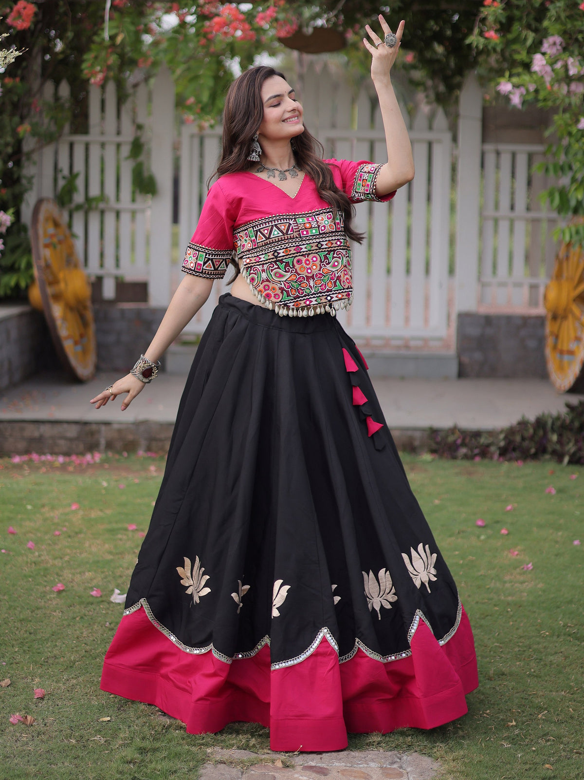 Impressive Black Gota Work Silk Navratri Wear Lehenga With Blouse
