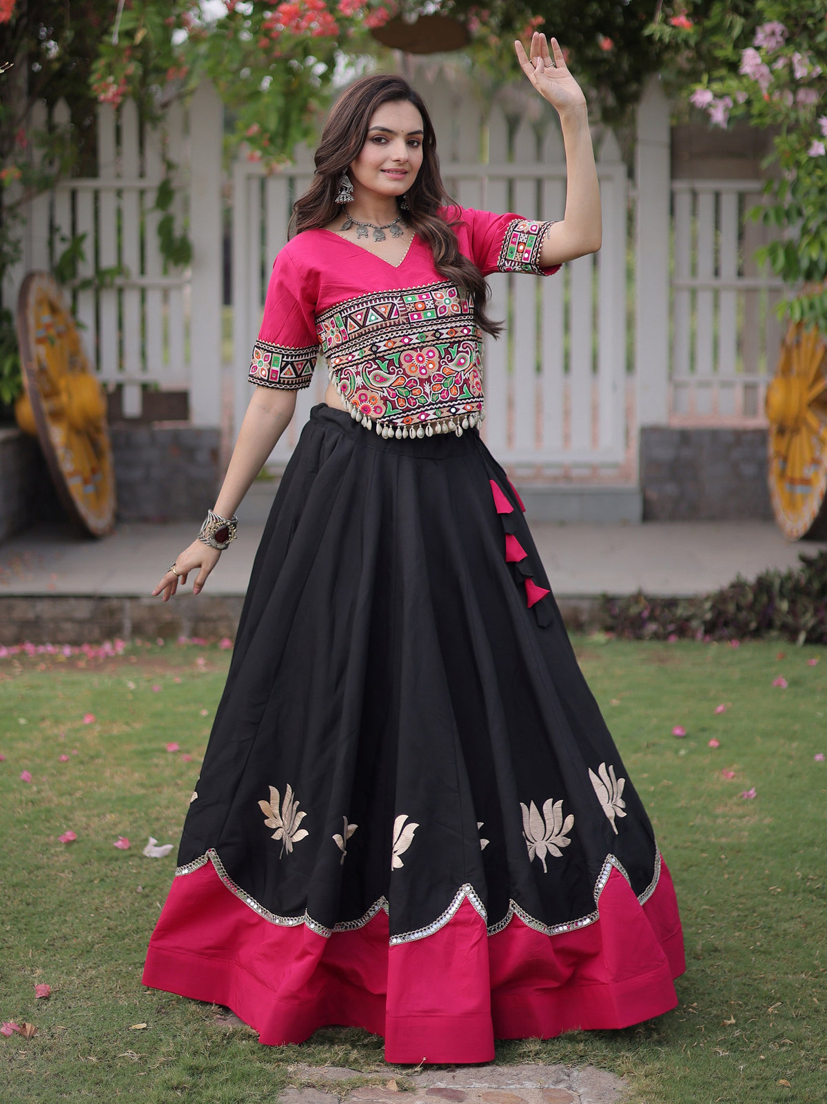 Impressive Black Gota Work Silk Navratri Wear Lehenga With Blouse