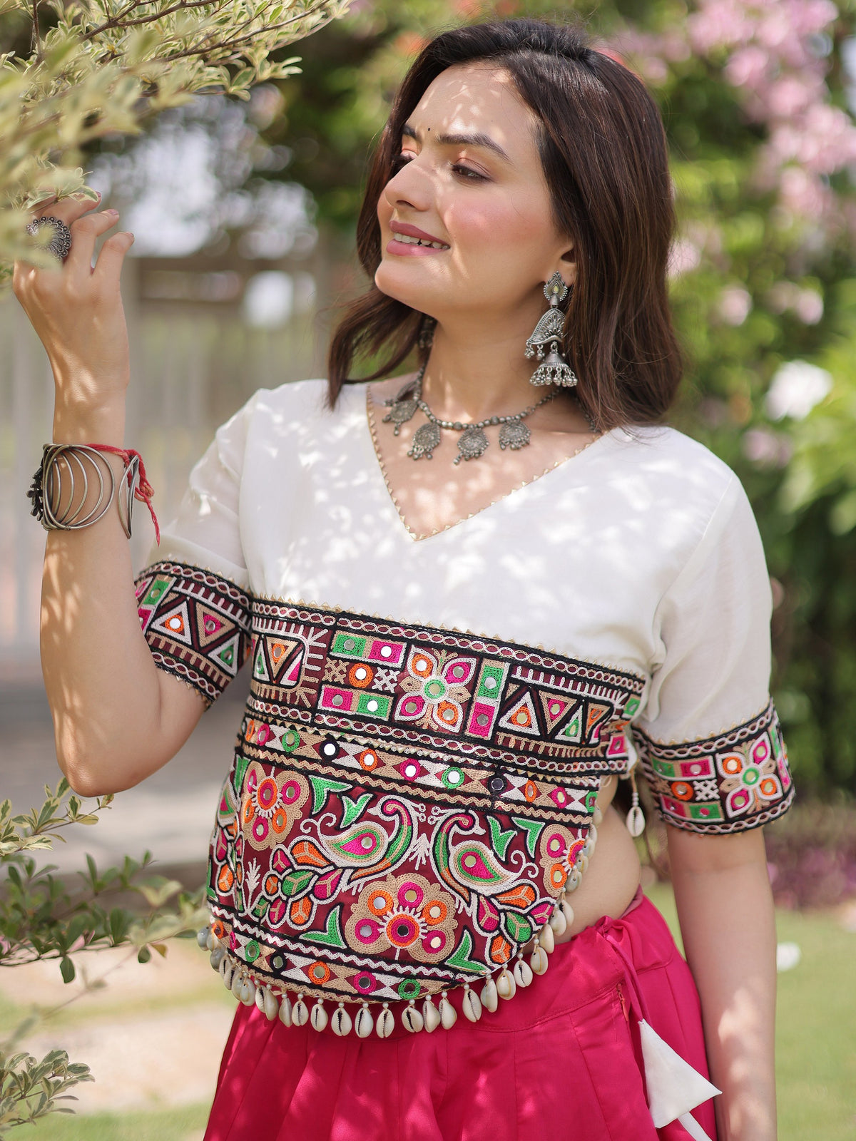 Majestic Pink Mirror Laced Silk Navratri Special Lehenga Choli