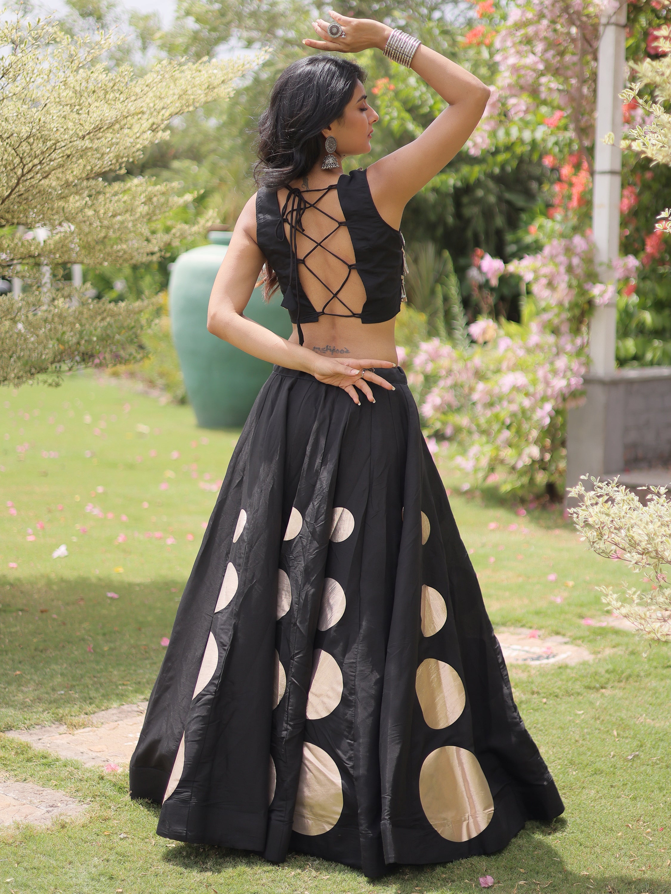 Graceful Black Mirror Laced Silk Navratri Special Lehenga With Blouse