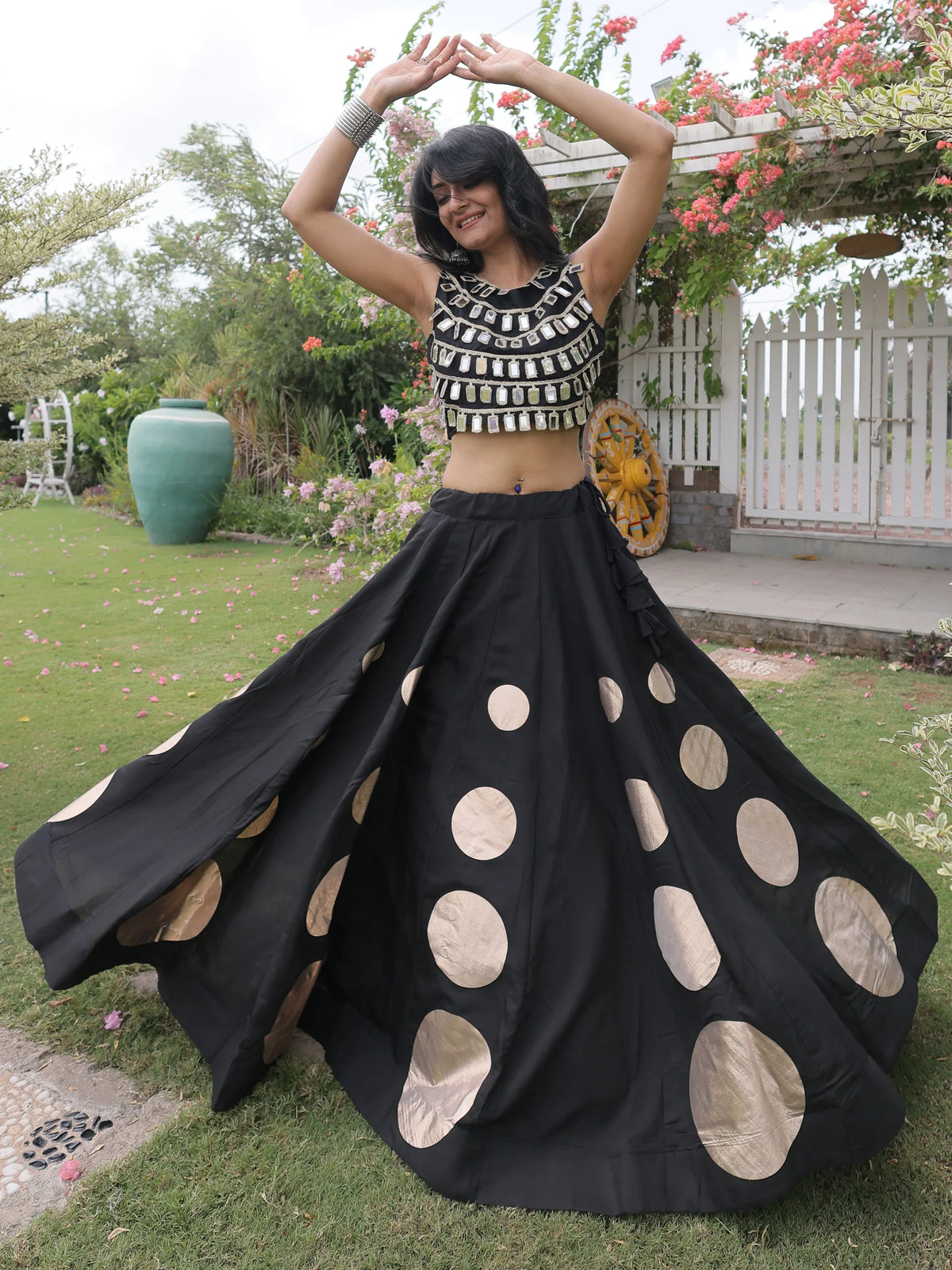 Graceful Black Mirror Laced Silk Navratri Special Lehenga With Blouse