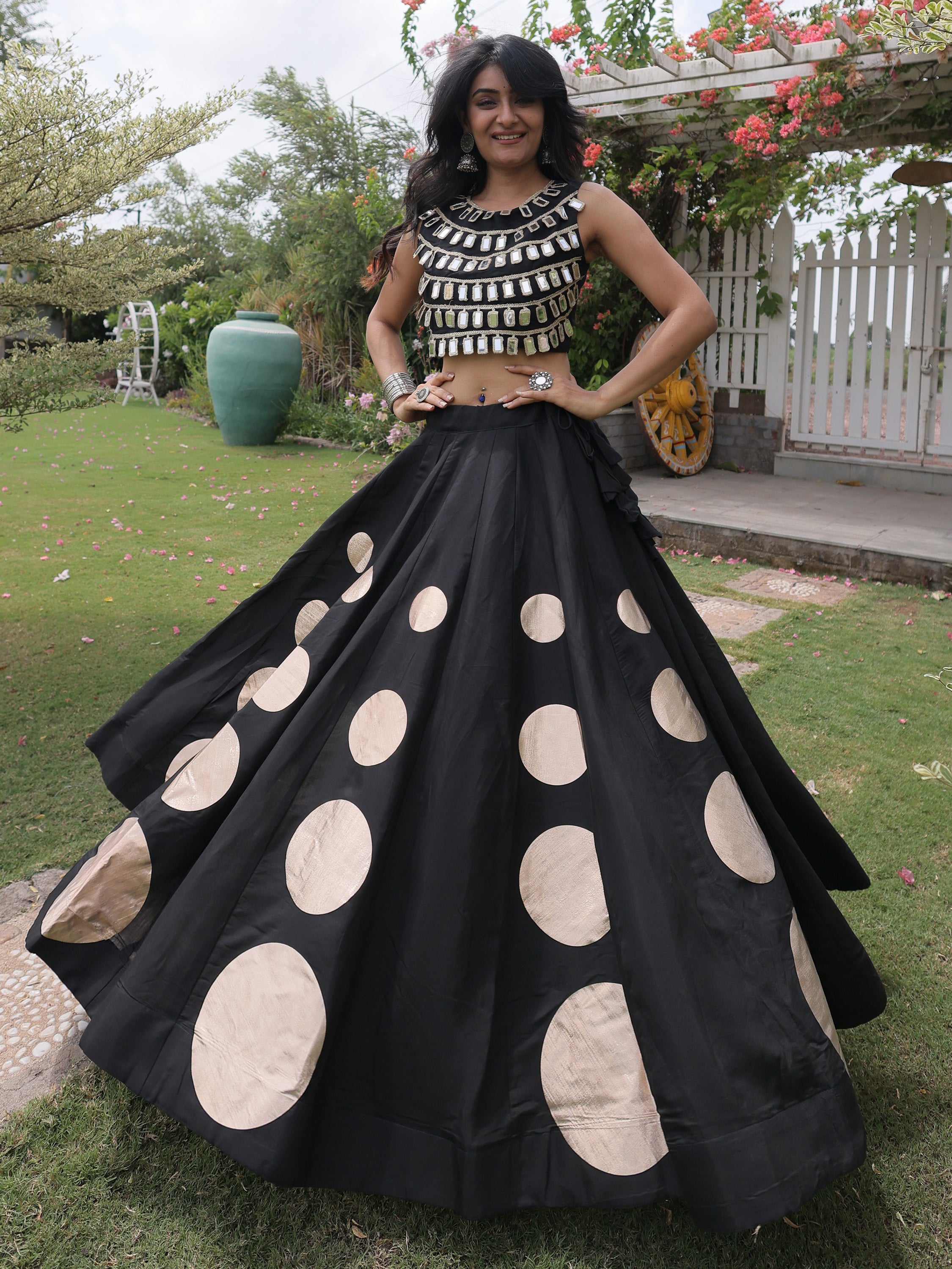 Graceful Black Mirror Laced Silk Navratri Special Lehenga With Blouse
