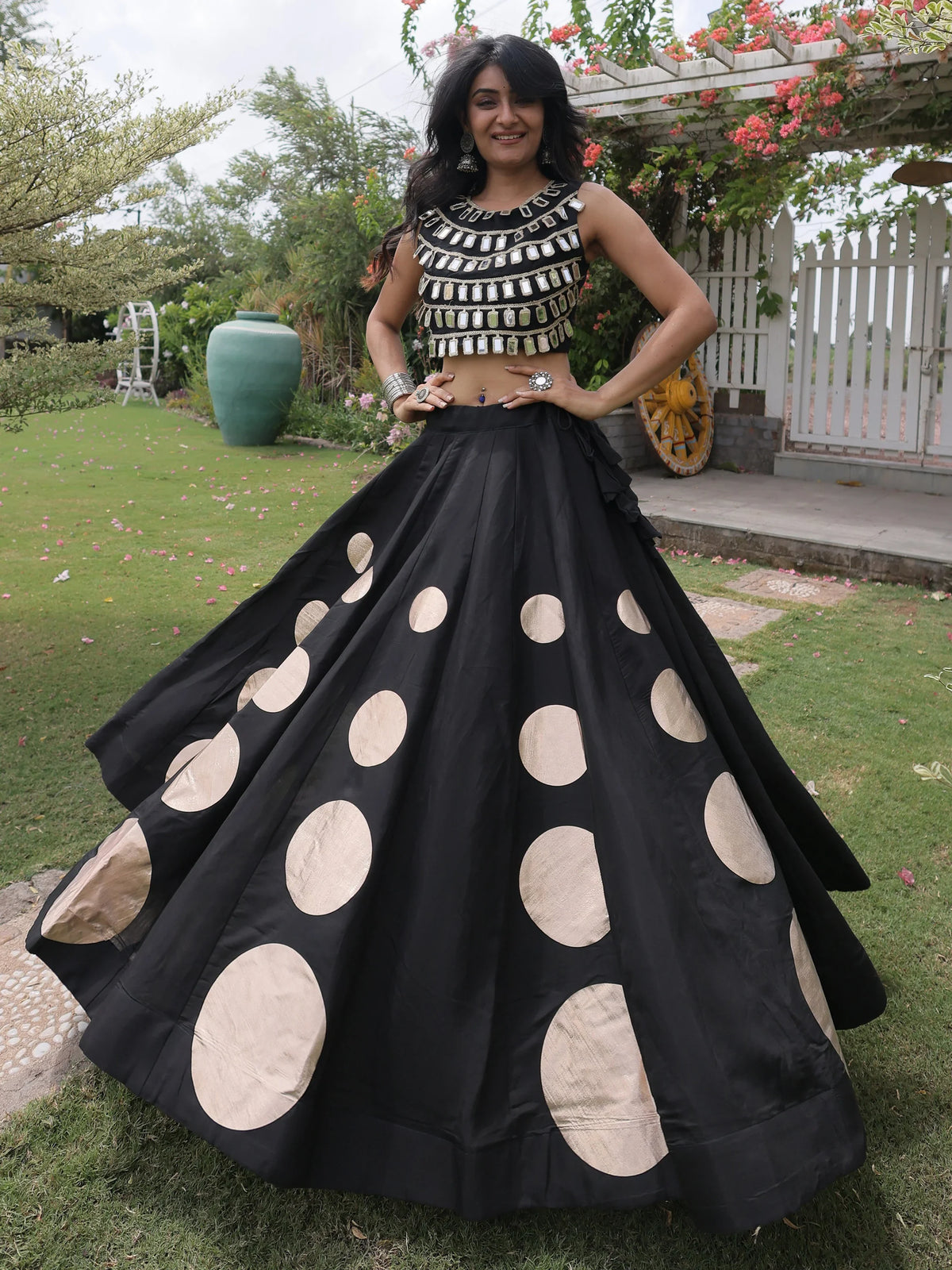 Graceful Black Mirror Laced Silk Navratri Special Lehenga With Blouse