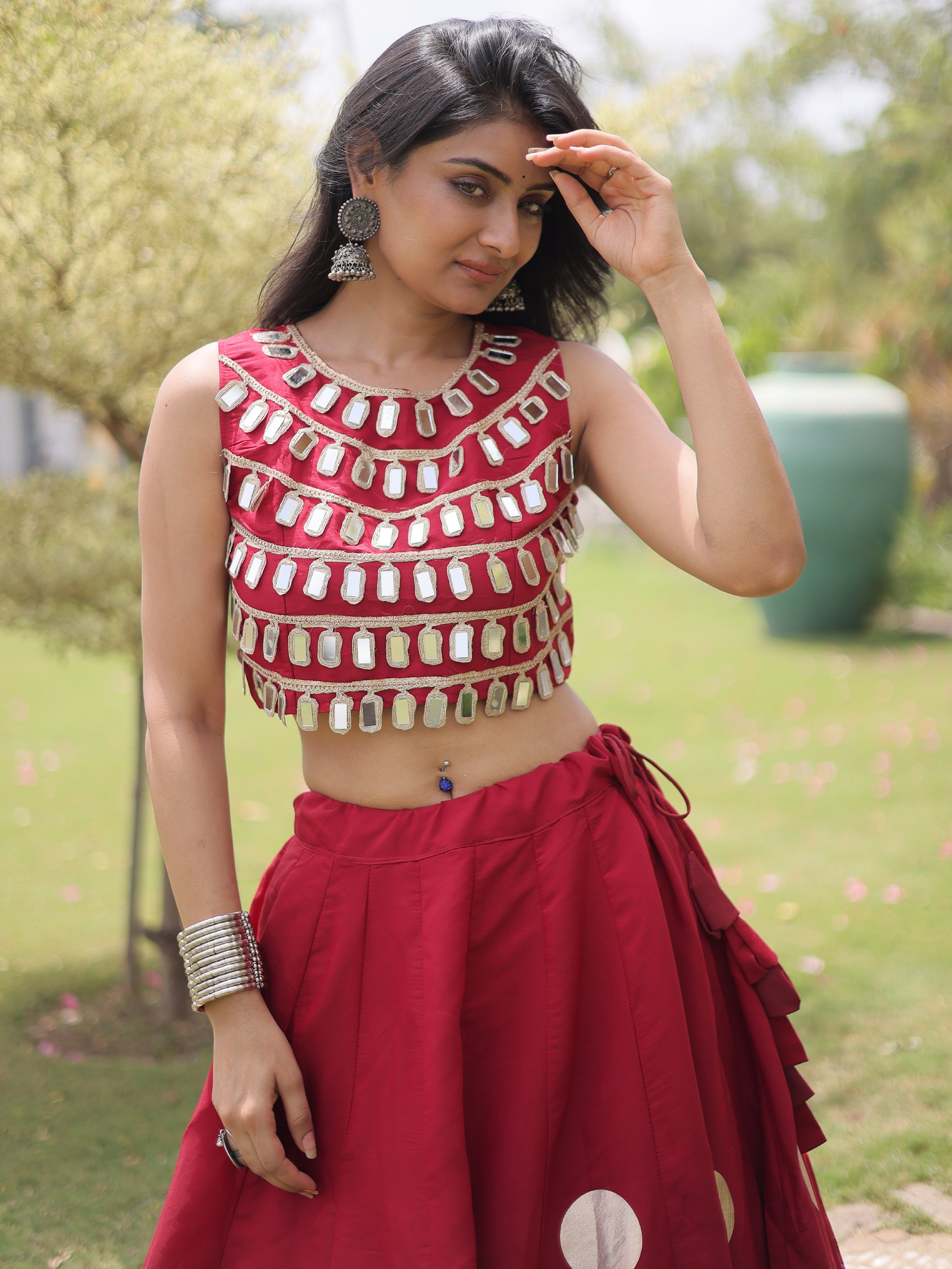 Sumptuous Maroon Gota Work Silk Navratri Wear Lehenga Choli