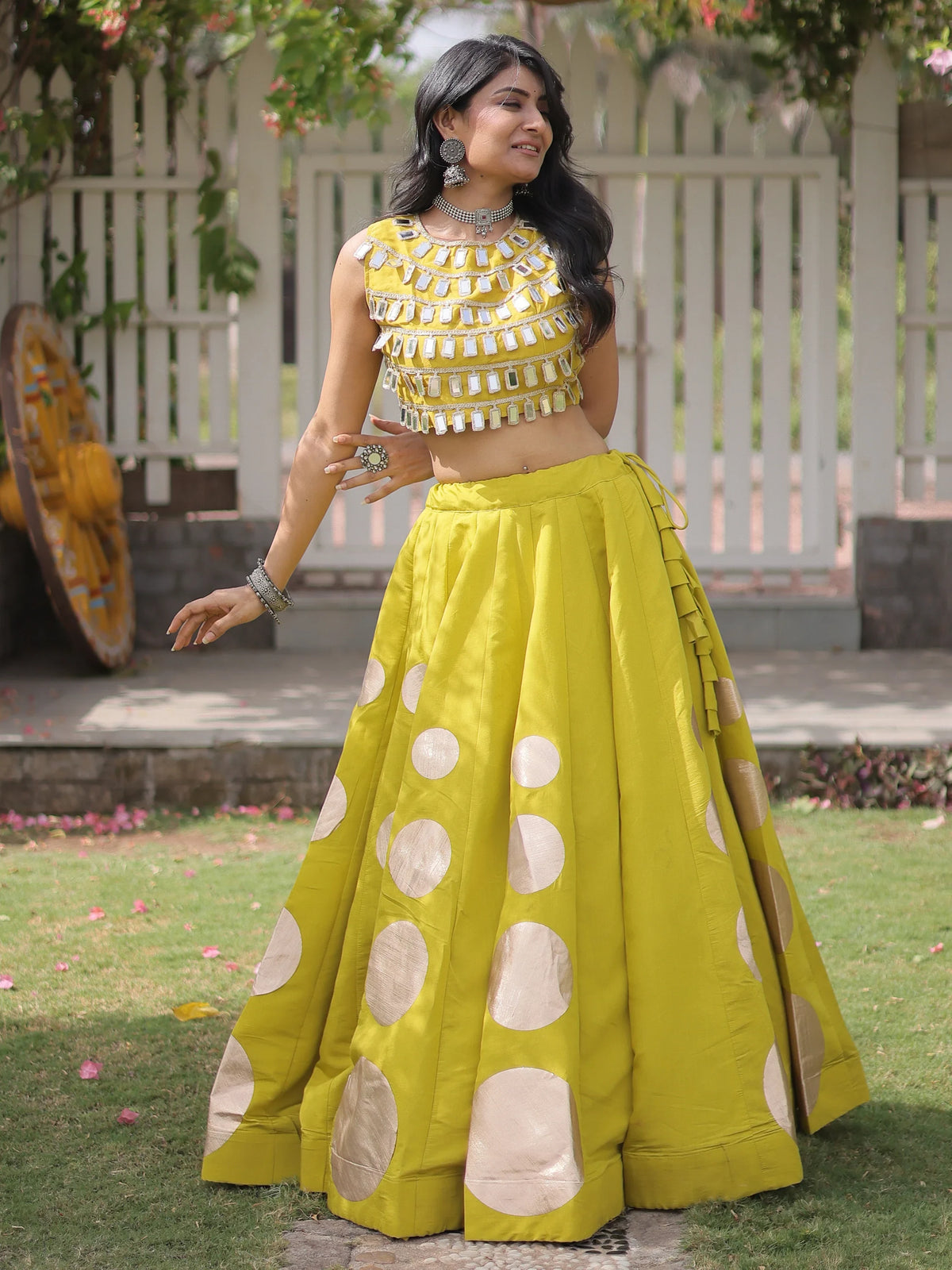 Enchanting Olive Green Gota Work Silk Navratri Wear Lehenga Choli