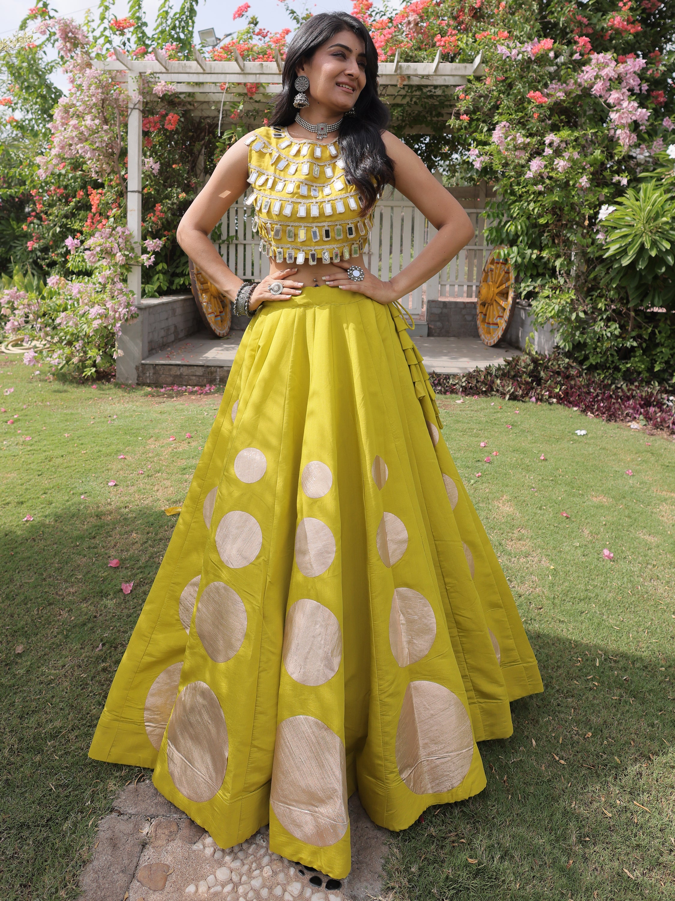 Enchanting Olive Green Gota Work Silk Navratri Wear Lehenga Choli