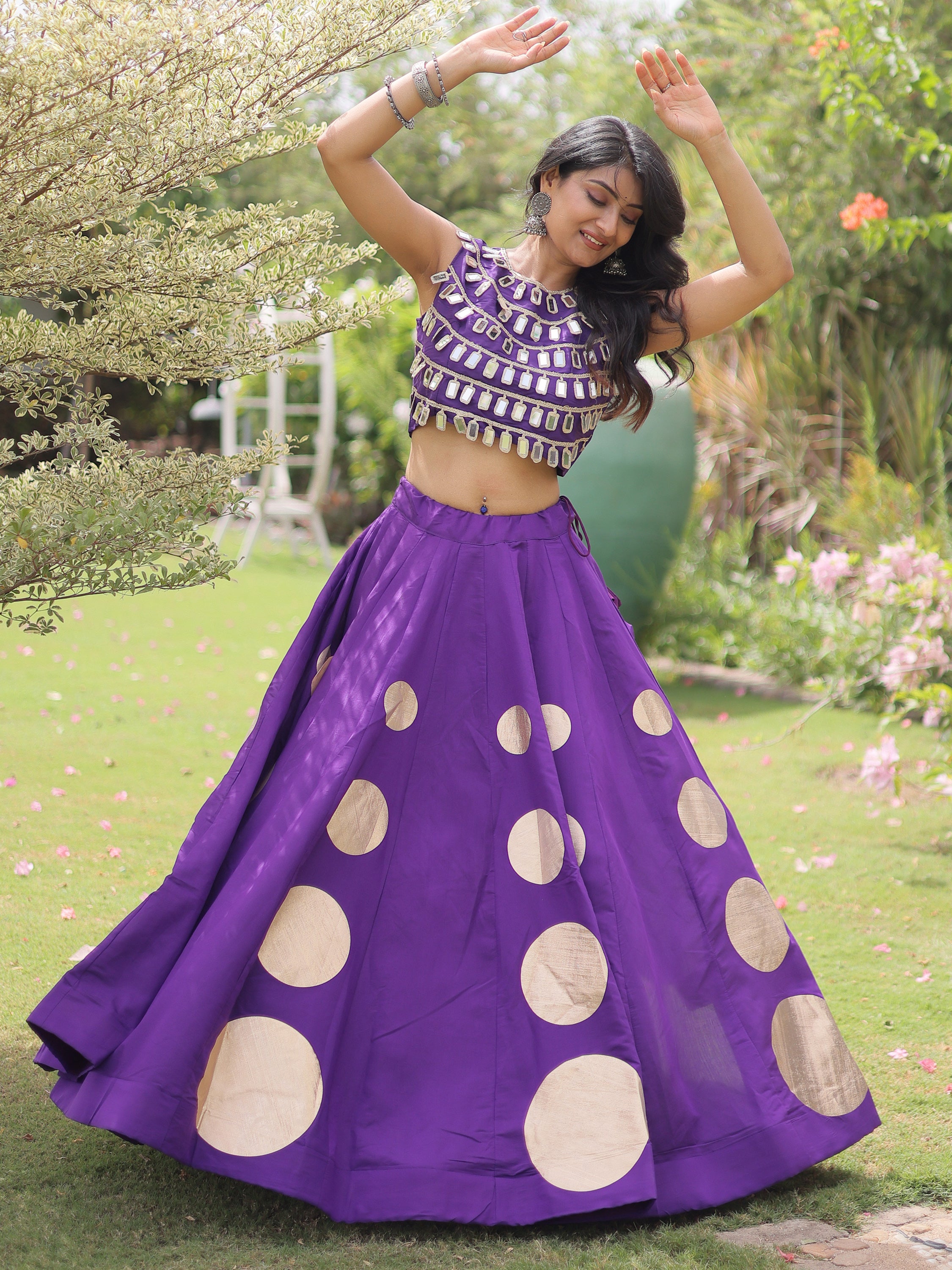 Magnetic Purple Gota Work Silk Navratri Special Lehenga Choli