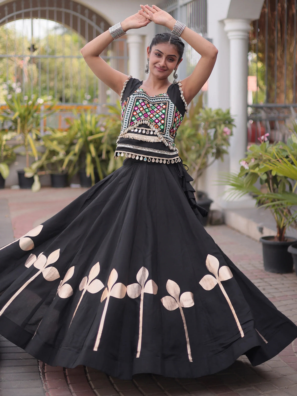 Awesome Black Kutchi Work Silk Navratri Special Lehenga Choli