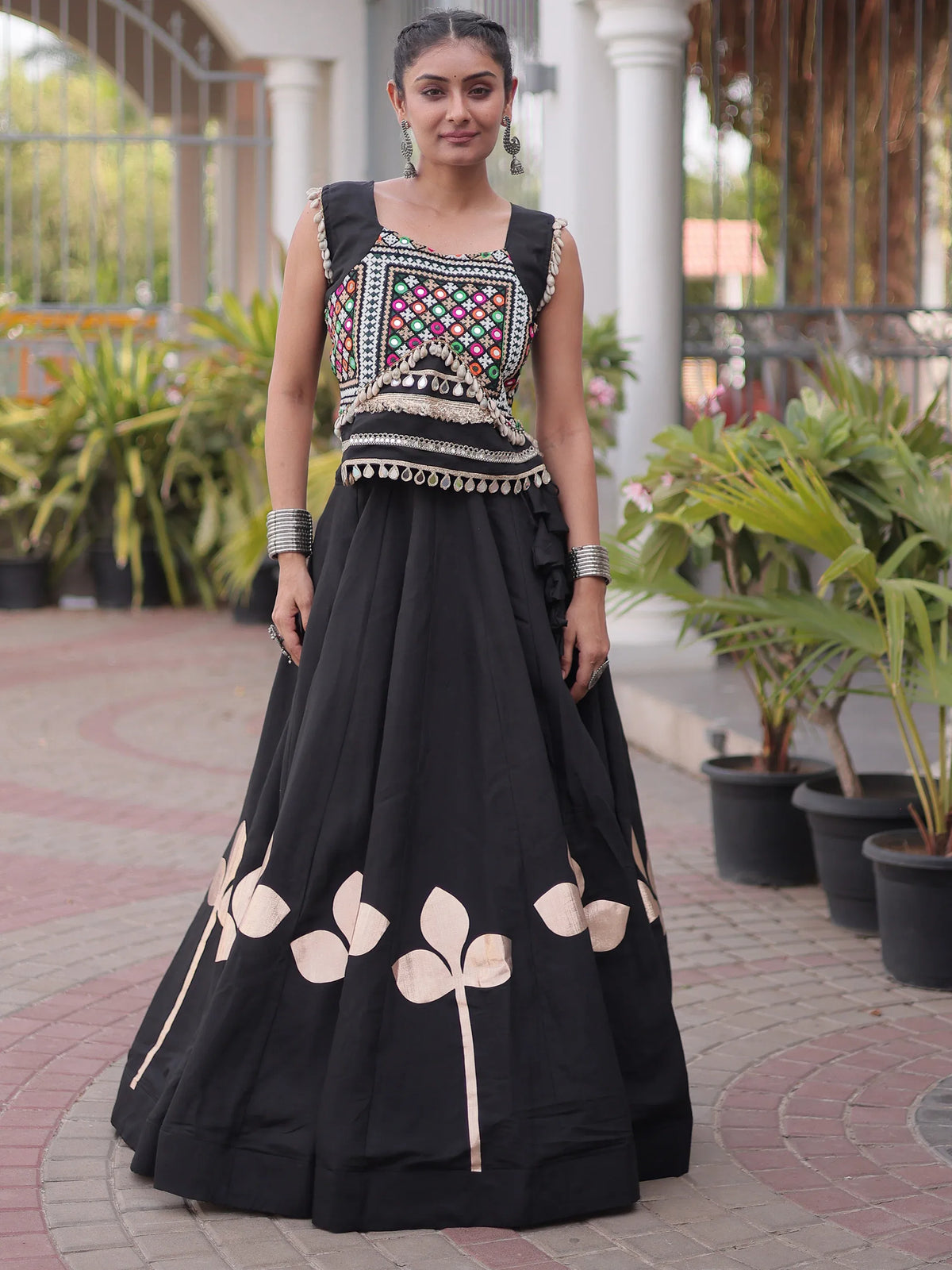 Awesome Black Kutchi Work Silk Navratri Special Lehenga Choli