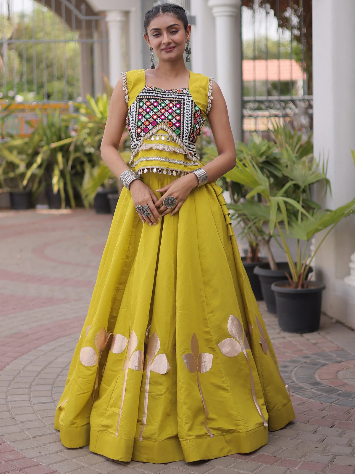 Gorgeous Green Embroidered Silk Navratri Wear Lehenga Choli
