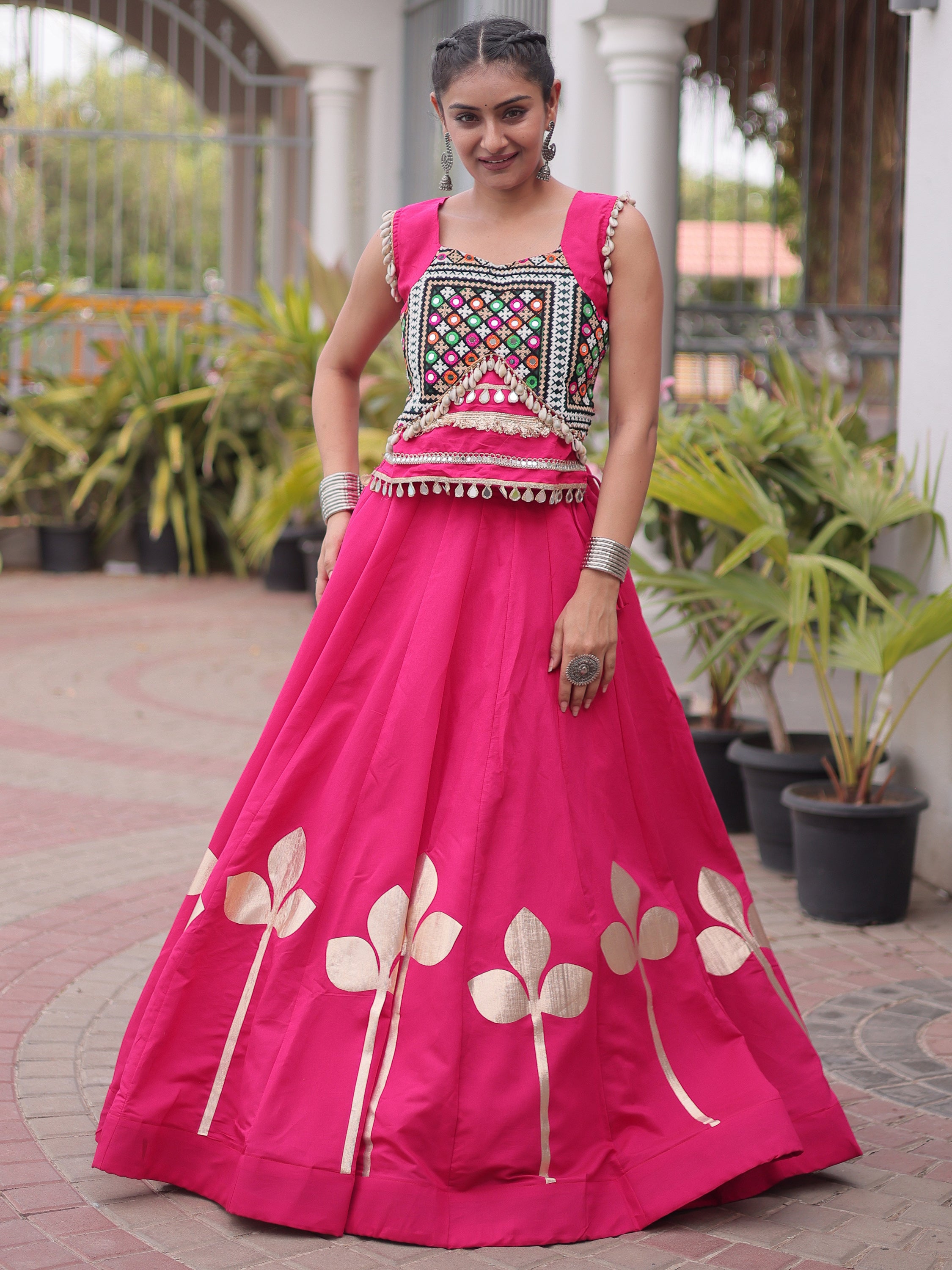 Precious Rani Pink Kutchi Work Silk Navratri Wear Lehenga Choli