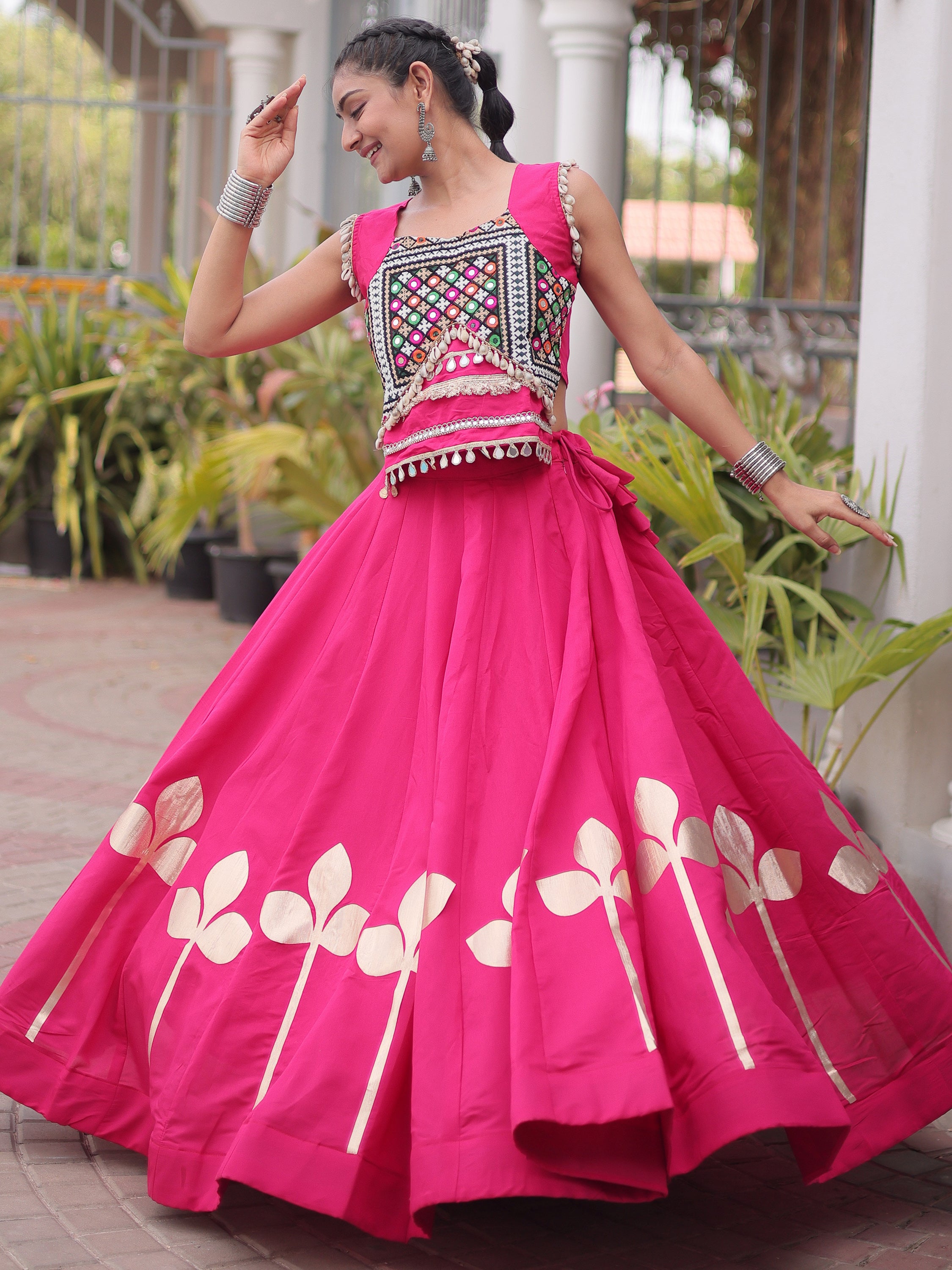Precious Rani Pink Kutchi Work Silk Navratri Wear Lehenga Choli