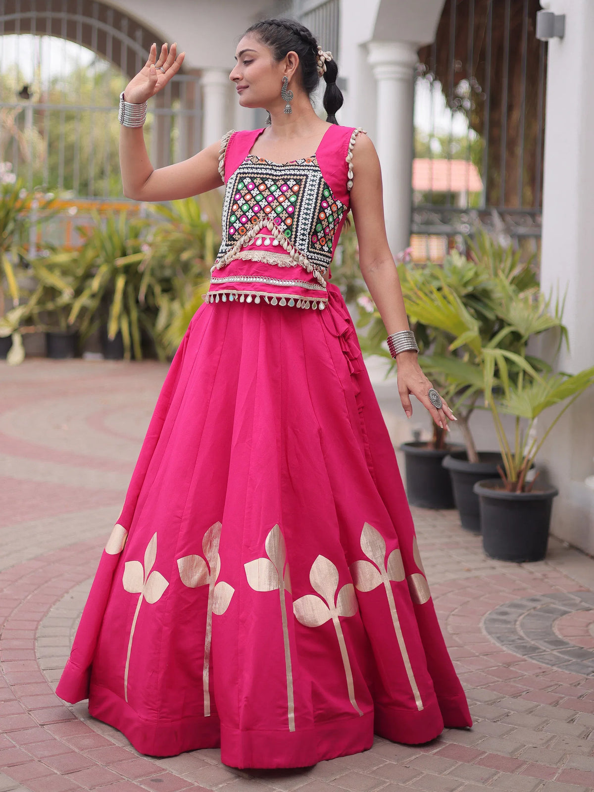 Precious Rani Pink Kutchi Work Silk Navratri Wear Lehenga Choli