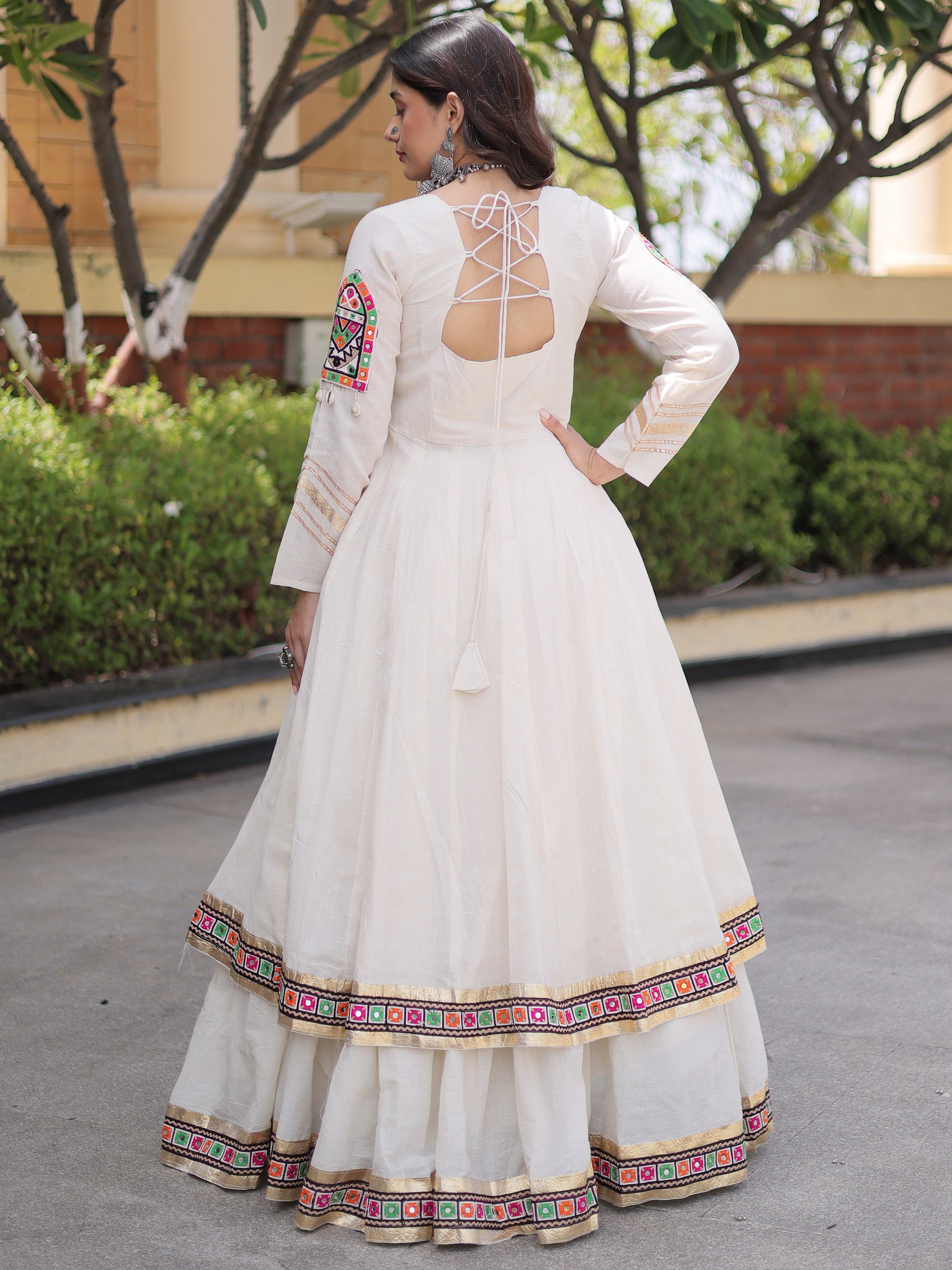 Fantastic White Gota Laced Cotton Navratri Wear Lehenga With Shrug
