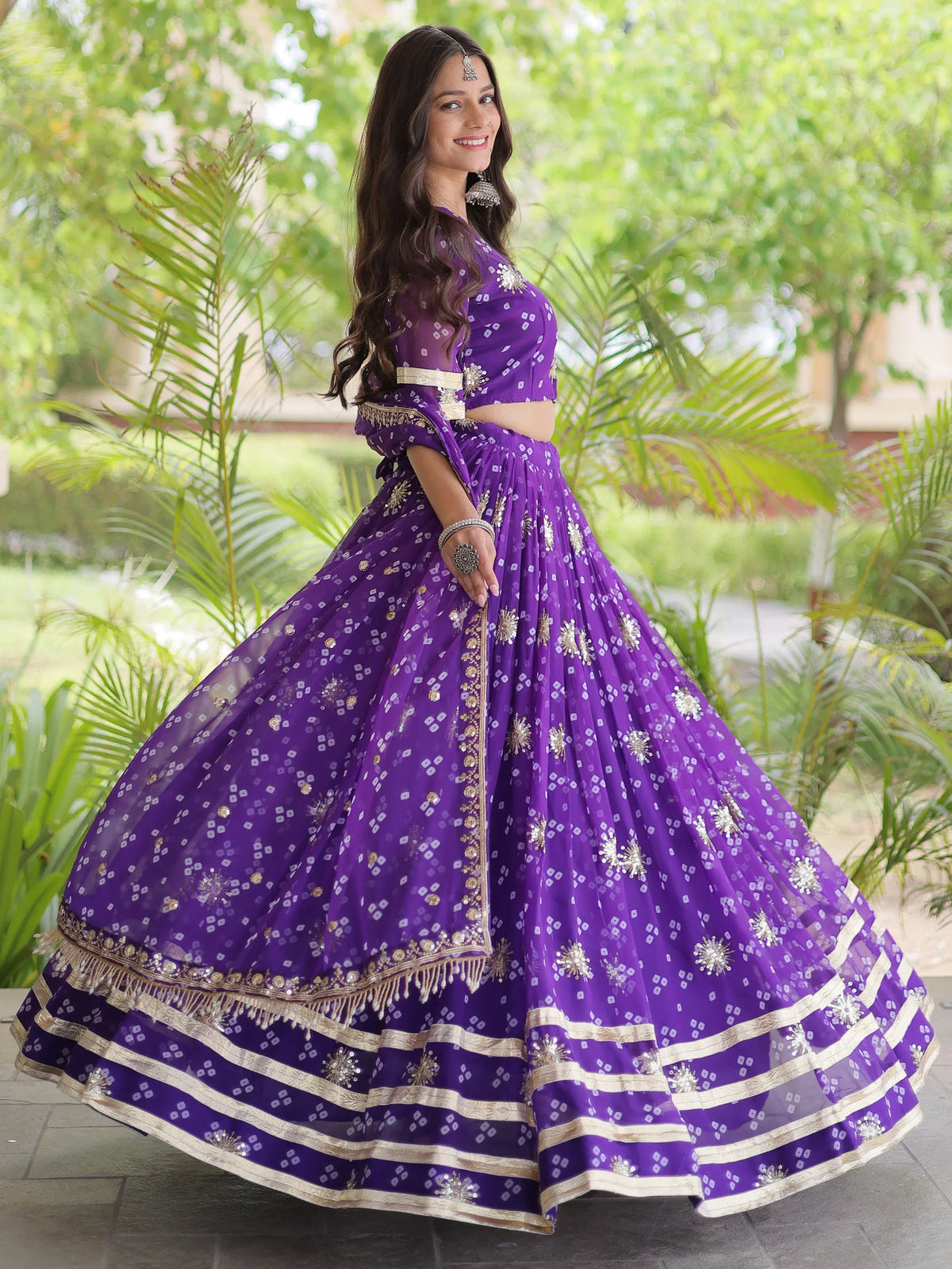 Glorious Purple Zari Work Georgette Navratri Special Lehenga Choli
