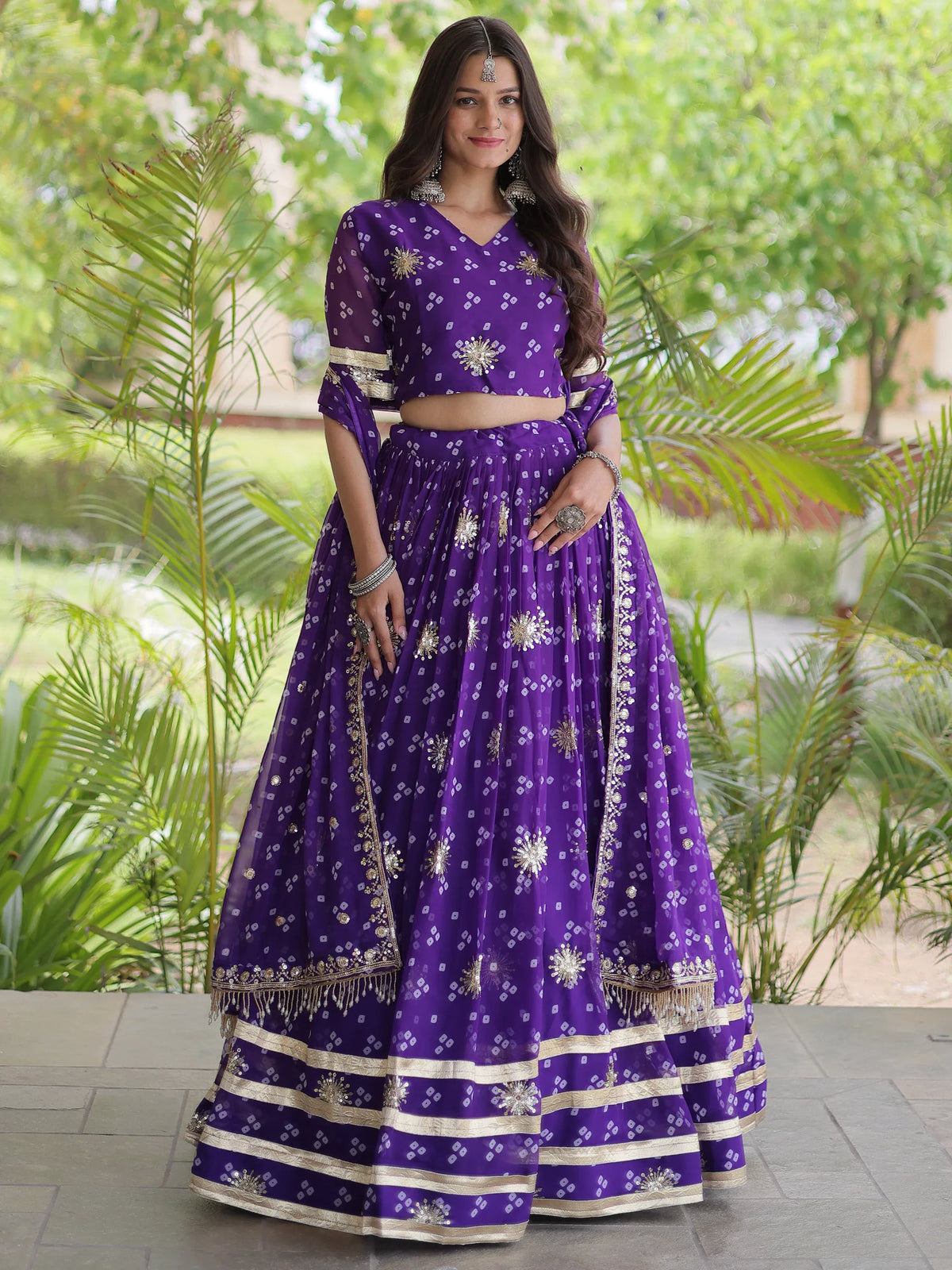 Glorious Purple Zari Work Georgette Navratri Special Lehenga Choli