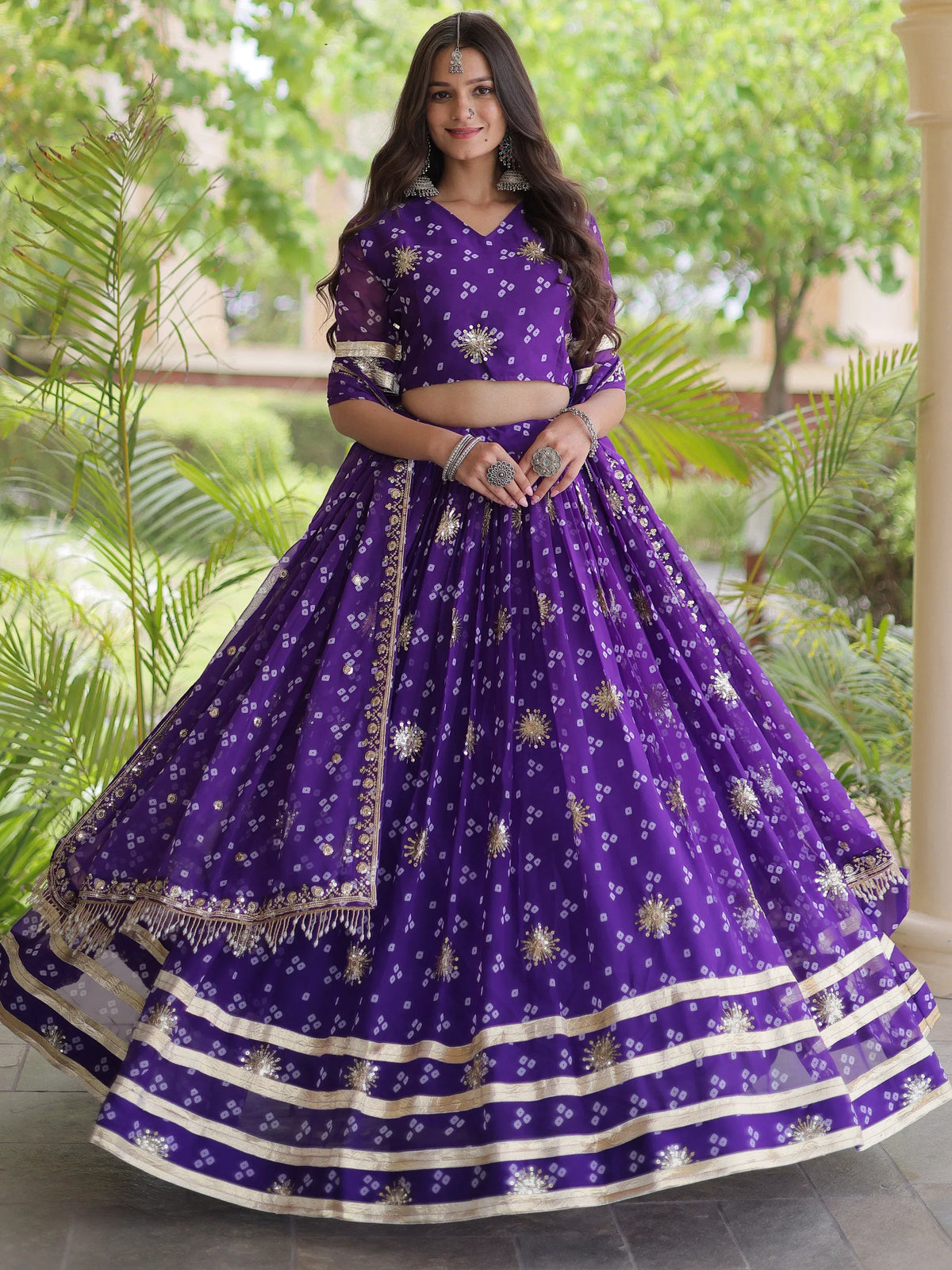 Glorious Purple Zari Work Georgette Navratri Special Lehenga Choli
