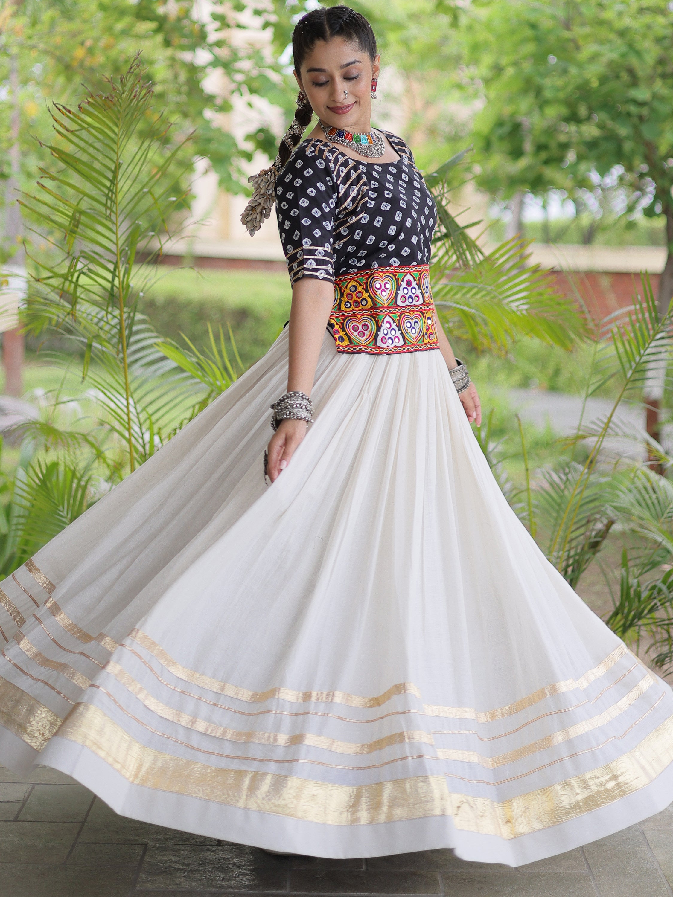 Wonderful Black Gota Laced Cotton Navratri Special Lehenga Choli