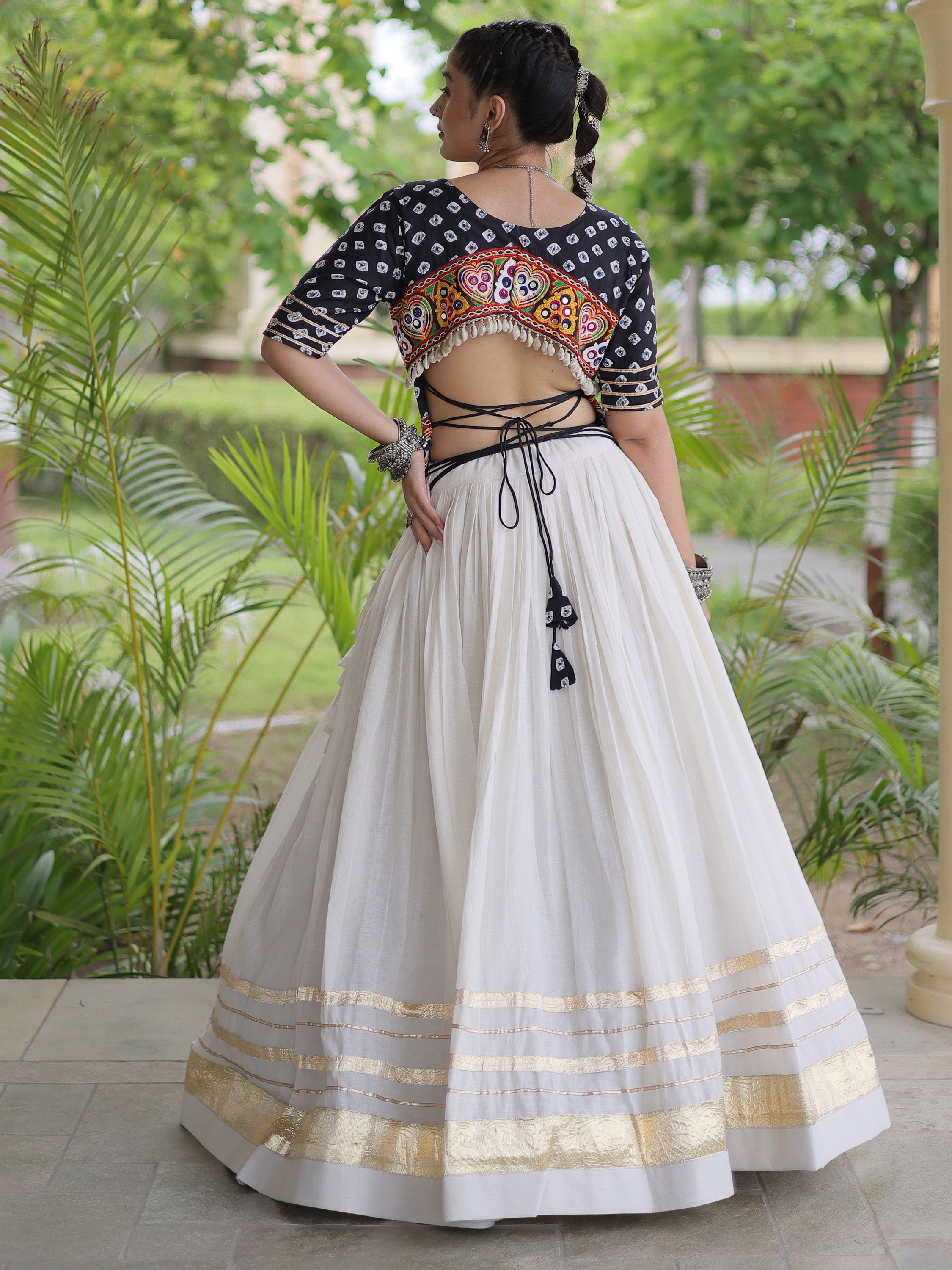 Wonderful Black Gota Laced Cotton Navratri Special Lehenga Choli