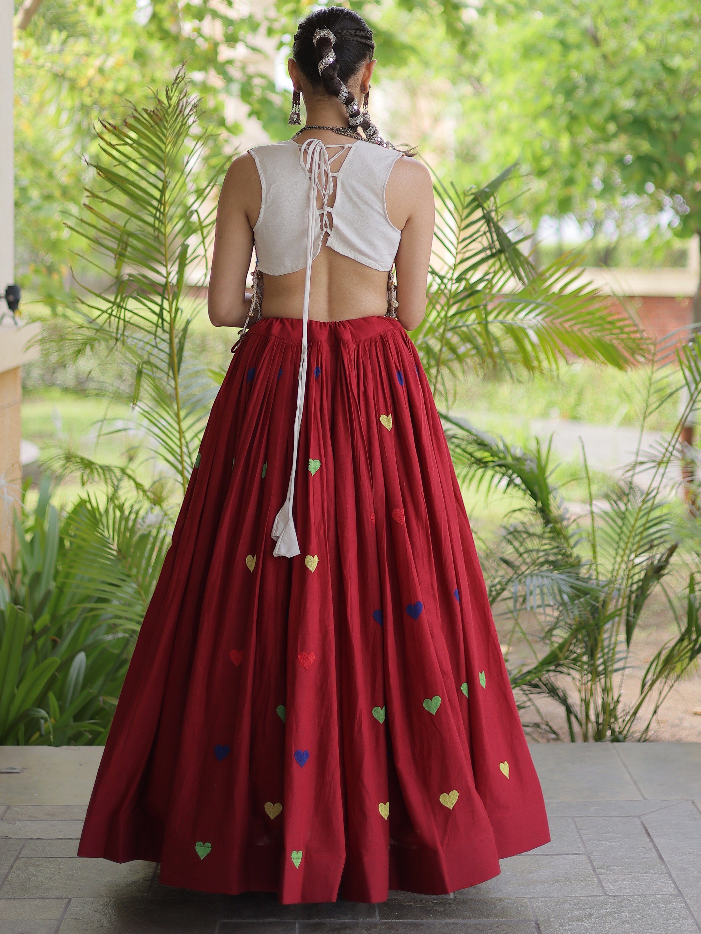 Marvelous Maroon Mirror Work Cotton Navratri Wear Lehenga Choli