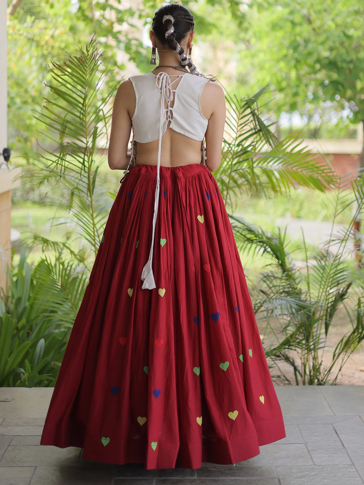 Marvelous Maroon Mirror Work Cotton Navratri Wear Lehenga Choli