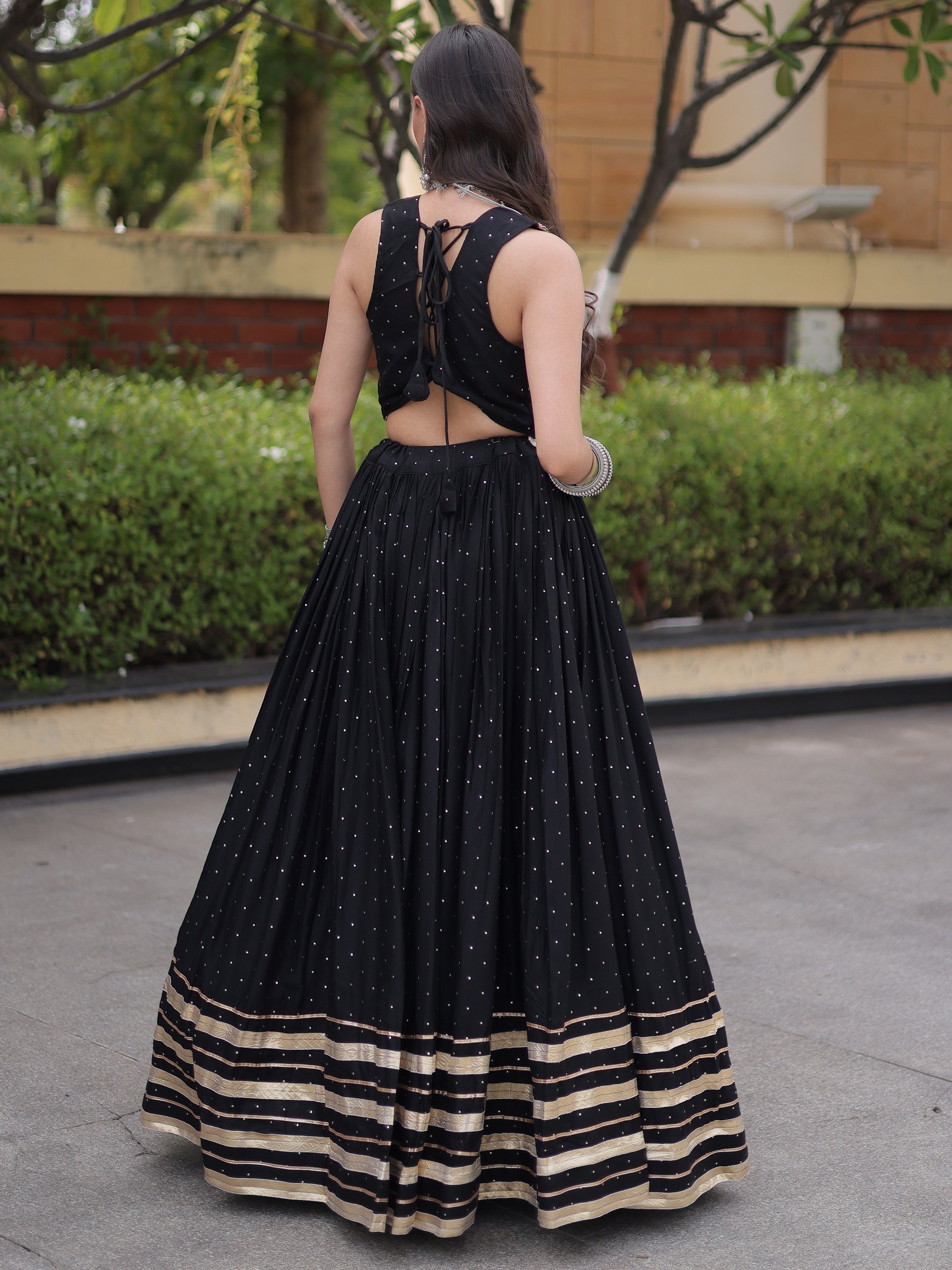 Outstanding Black Laced Rayon Navratri Wear Lehenga Choli