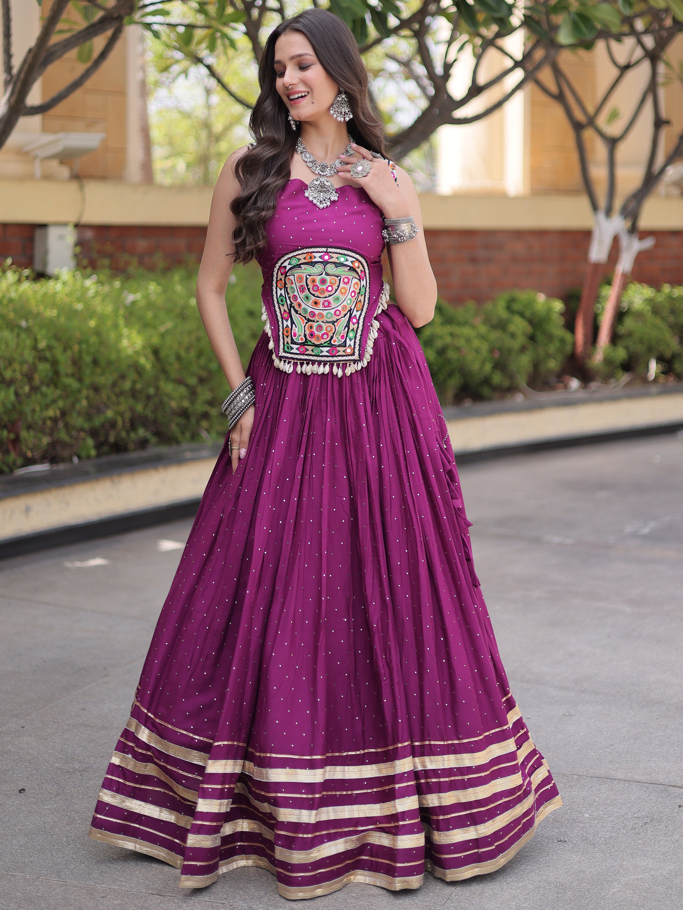 Enchanting Wine Navratri Special Lehenga With Gamthi Work Choli