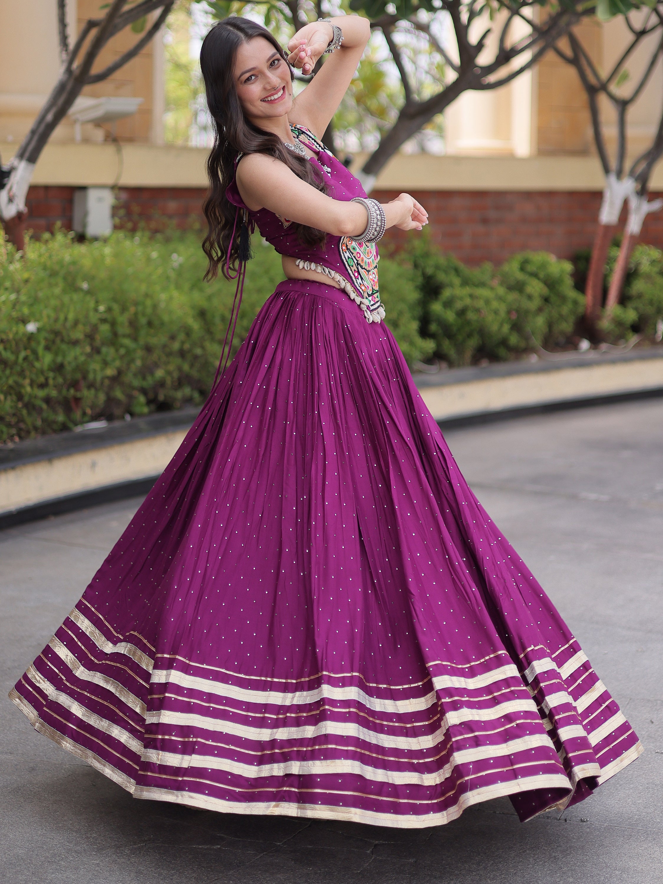 Enchanting Wine Navratri Special Lehenga With Gamthi Work Choli