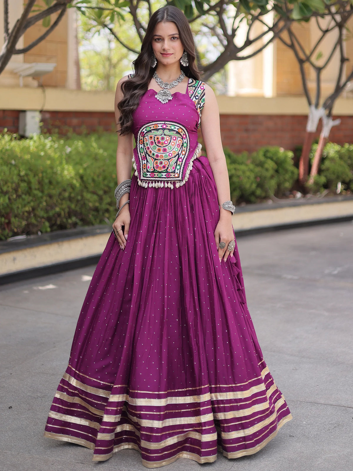 Enchanting Wine Navratri Special Lehenga With Gamthi Work Choli
