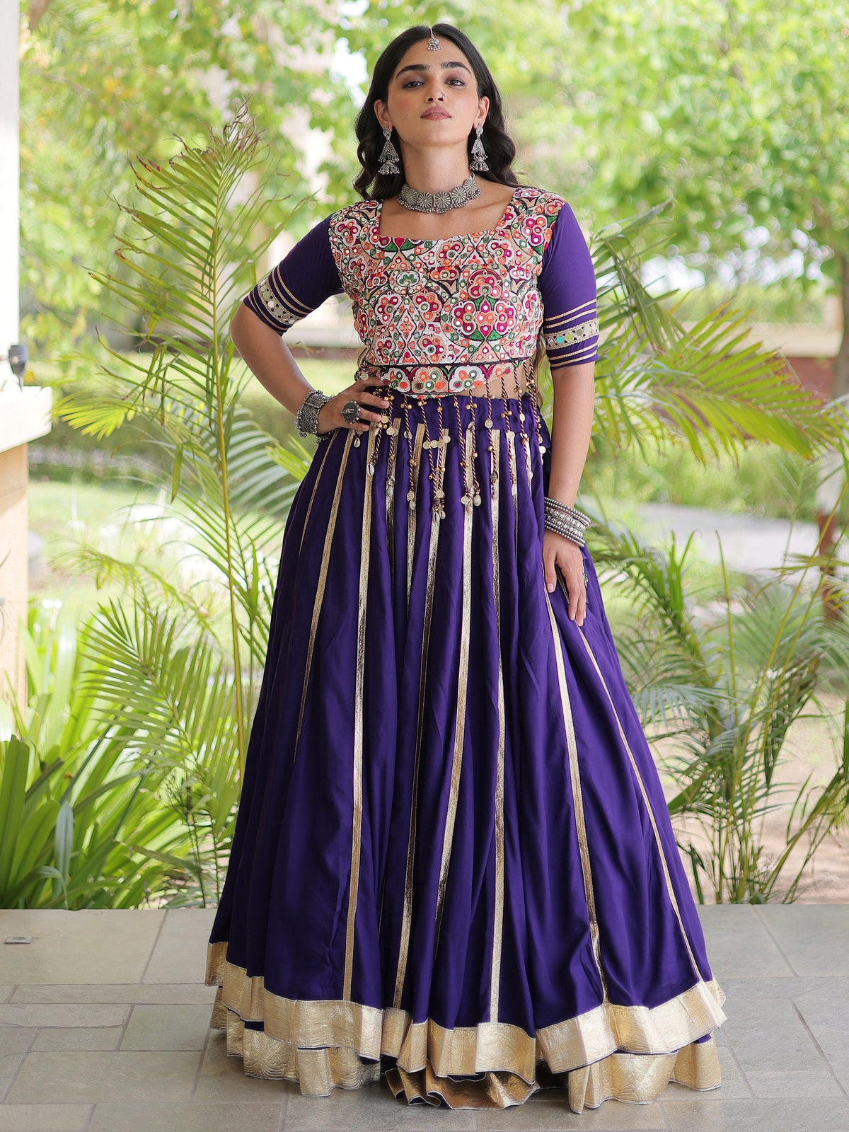 Fantastic Purple Gota Laced Rayon Navratri Special Lehenga Choli