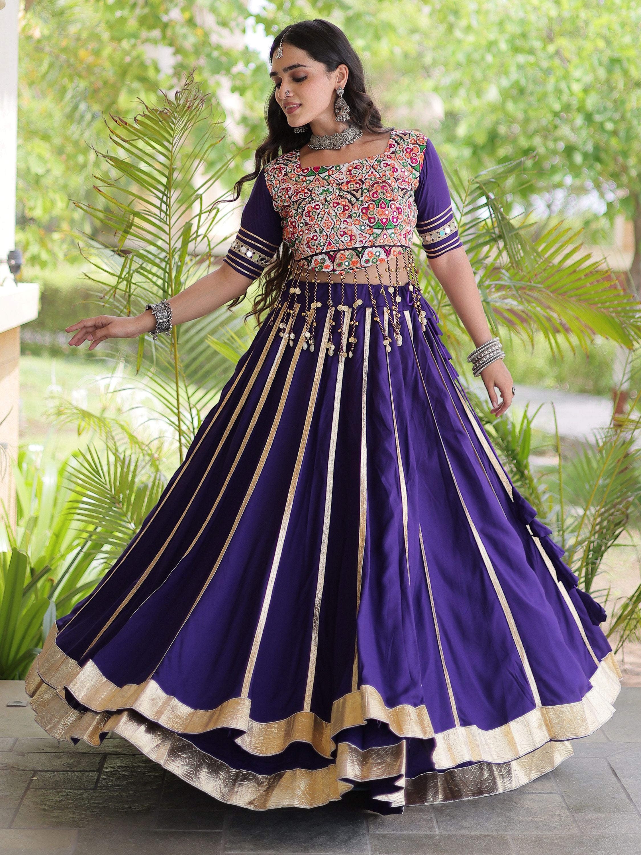 Fantastic Purple Gota Laced Rayon Navratri Special Lehenga Choli