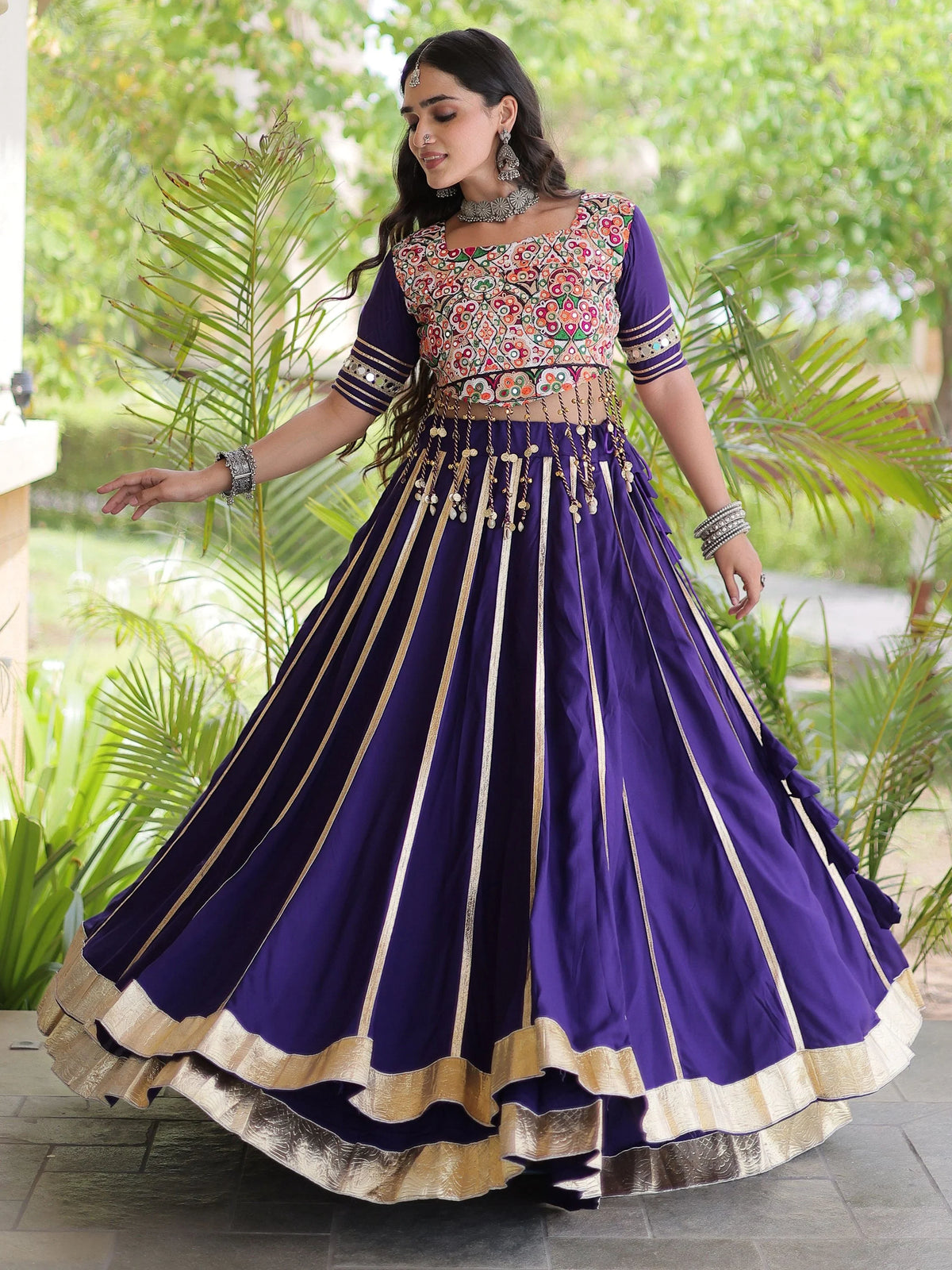 Fantastic Purple Gota Laced Rayon Navratri Special Lehenga Choli