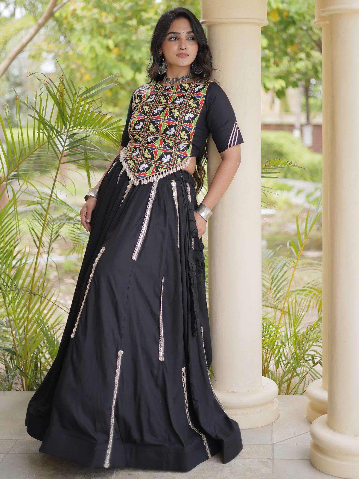 Exceptional Black Multi Thread Work Rayon Navratri Wear Lehenga Choli