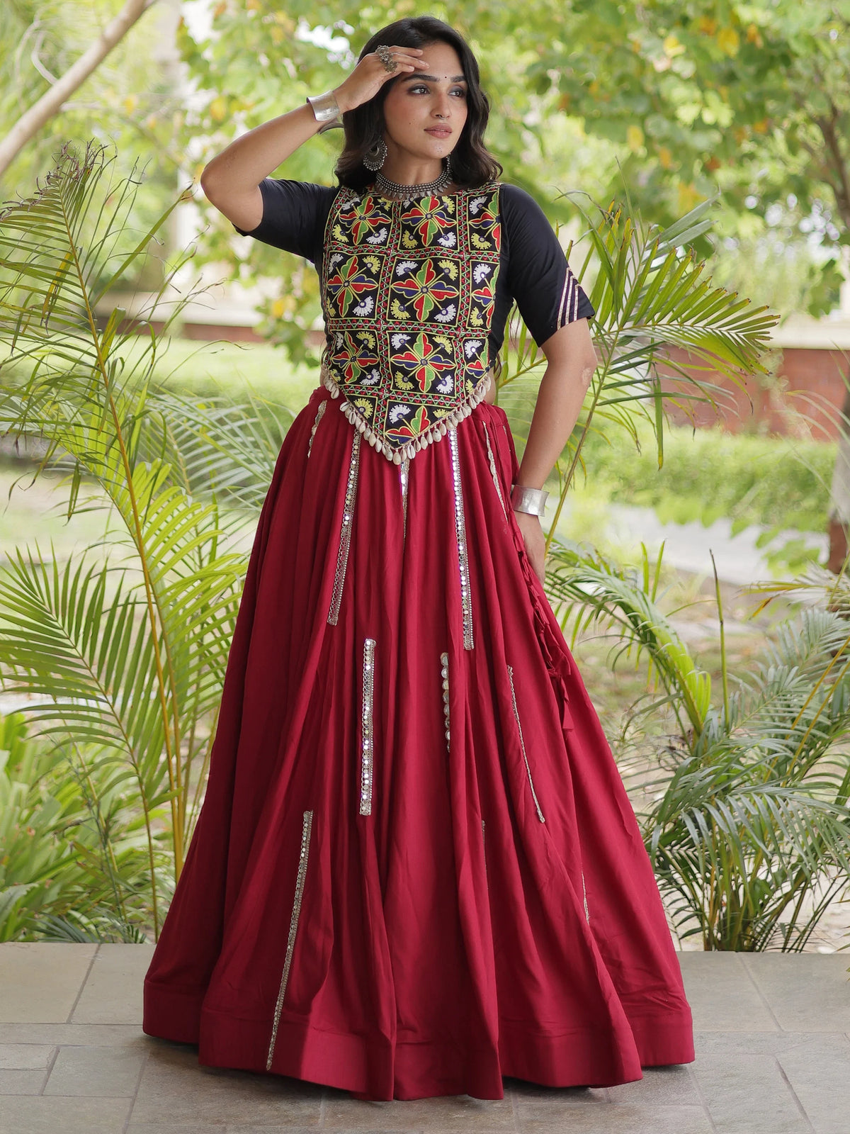 Stunning Maroon Gota Laced Rayon Navratri Wear Lehenga With Blouse