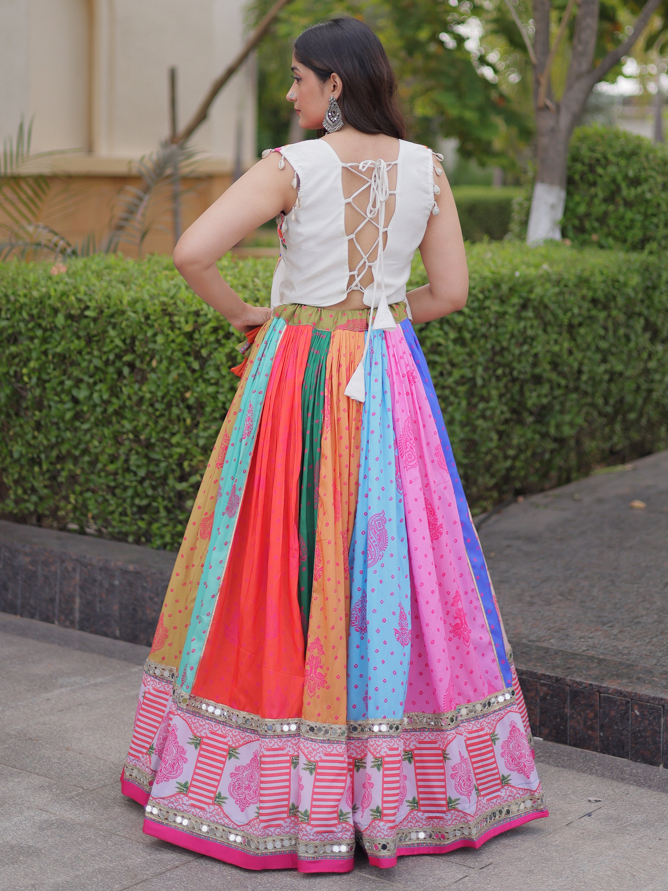 Lovely Multi-Color Cotton Navratri Wear Lehenga With Gamthi Work Choli