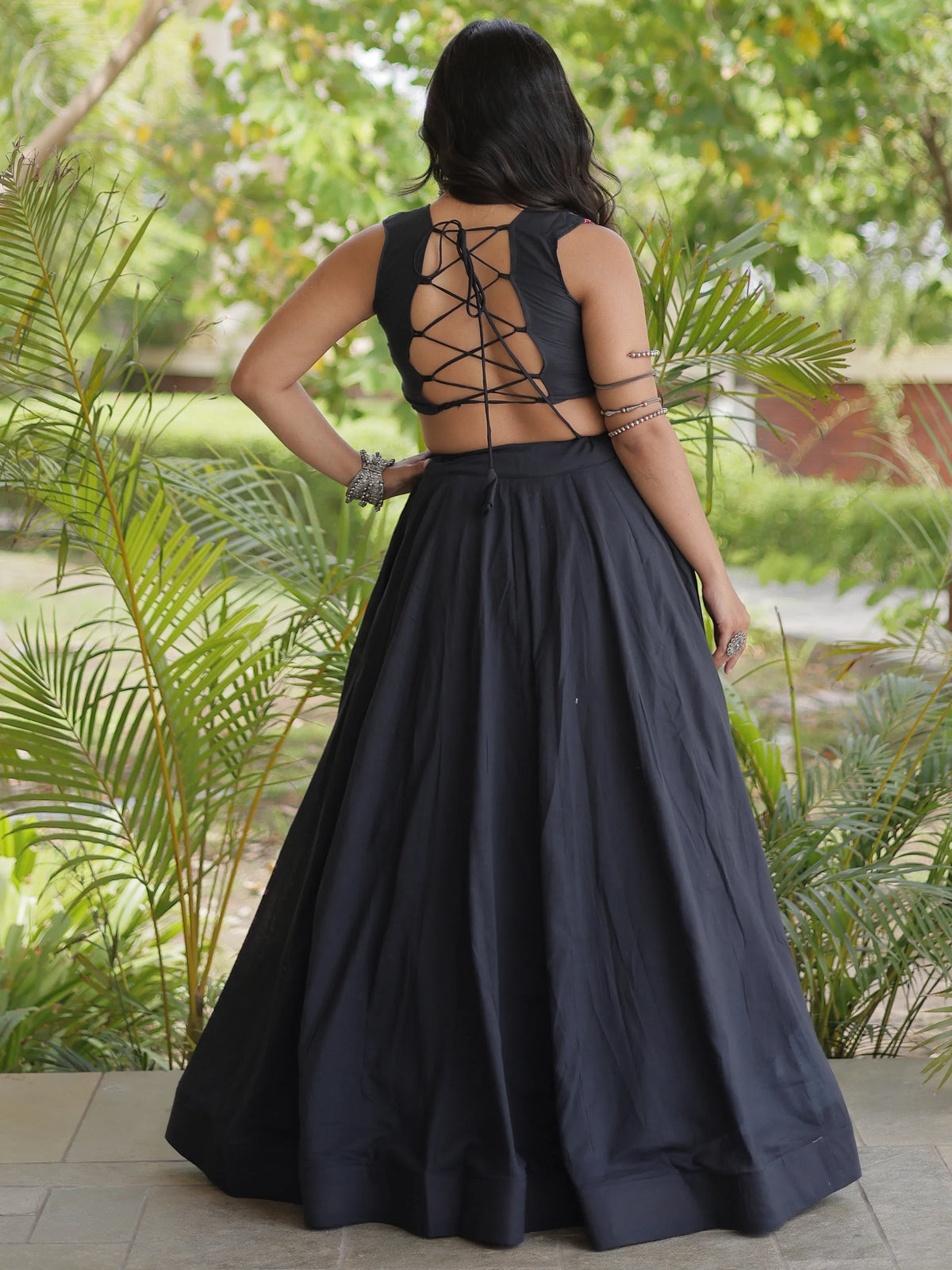 Fabulous Black Cotton Navratri Wear Lehenga With Thread Work Blouse